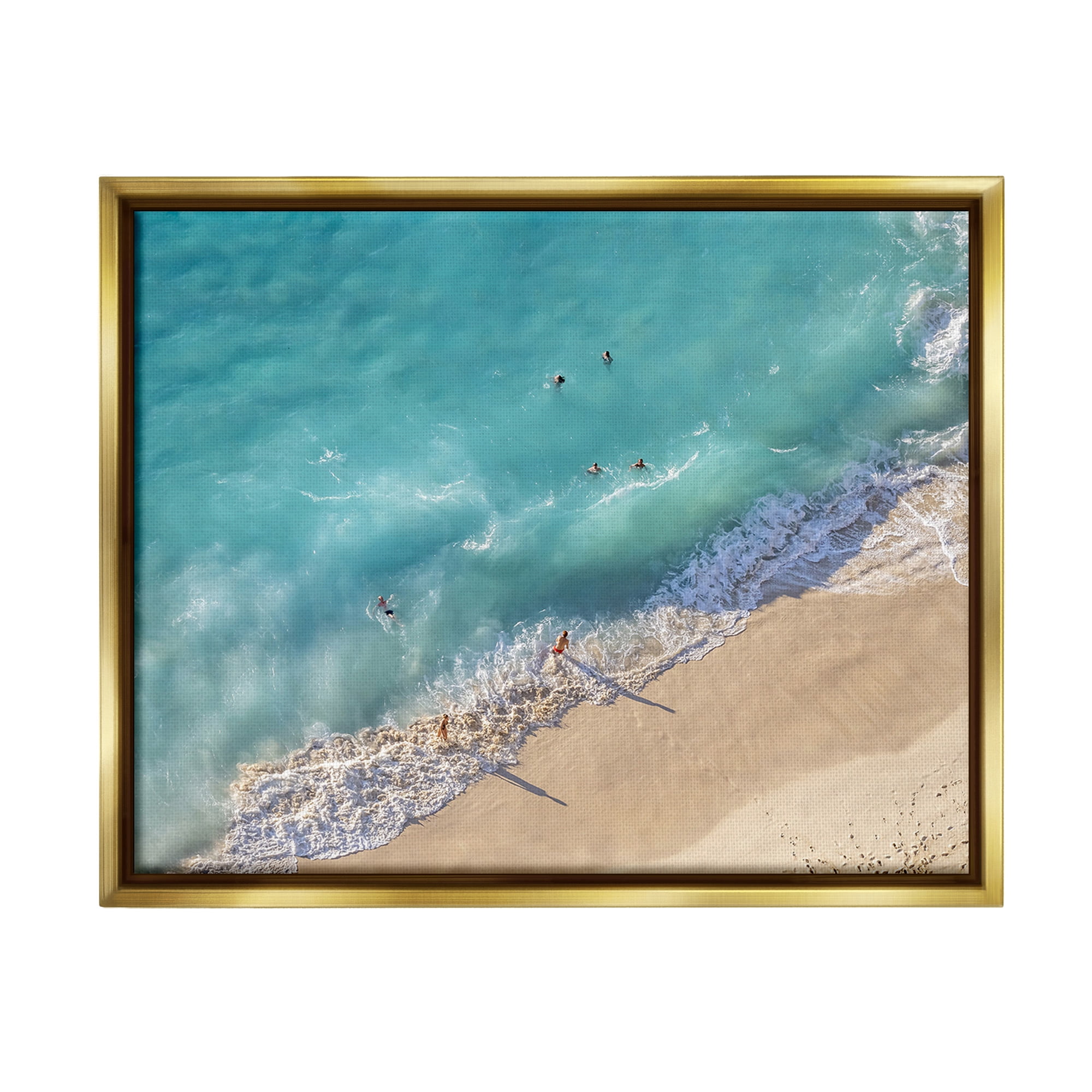 Stupell Industries Aerial Beach View Landscape Photography Gold Floater Framed Canvas Art Print Wall Art, 31 x 25