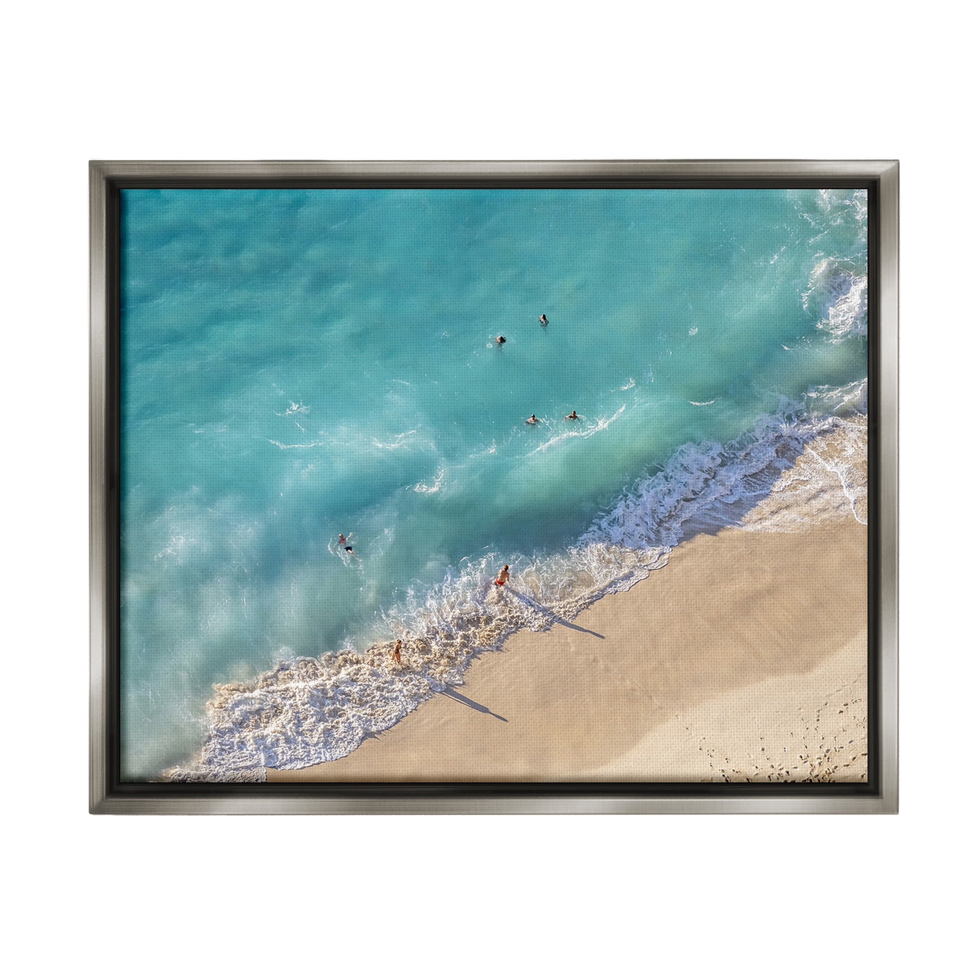 Stupell Industries Aerial Beach View Landscape Photography Gray Floater Framed Canvas Art Print Wall Art, 31 x 25