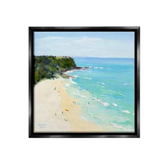 Stupell Industries Aerial Beachgoers Painting Landscape Painting Black Floater Framed Canvas Art Print Wall Art, 18 x 18