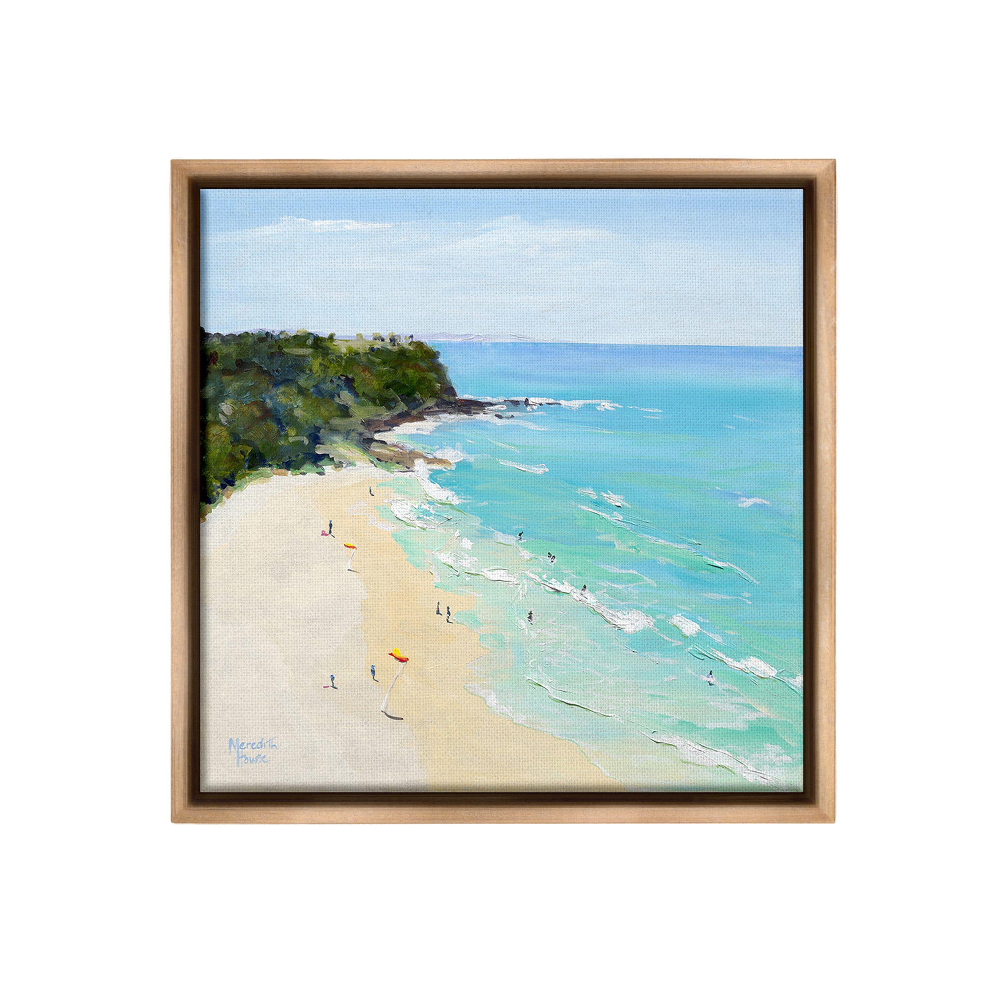 Stupell Industries Aerial Beachgoers Painting Landscape Painting Brown Floater Framed Canvas Art Print Wall Art, 25 x 25