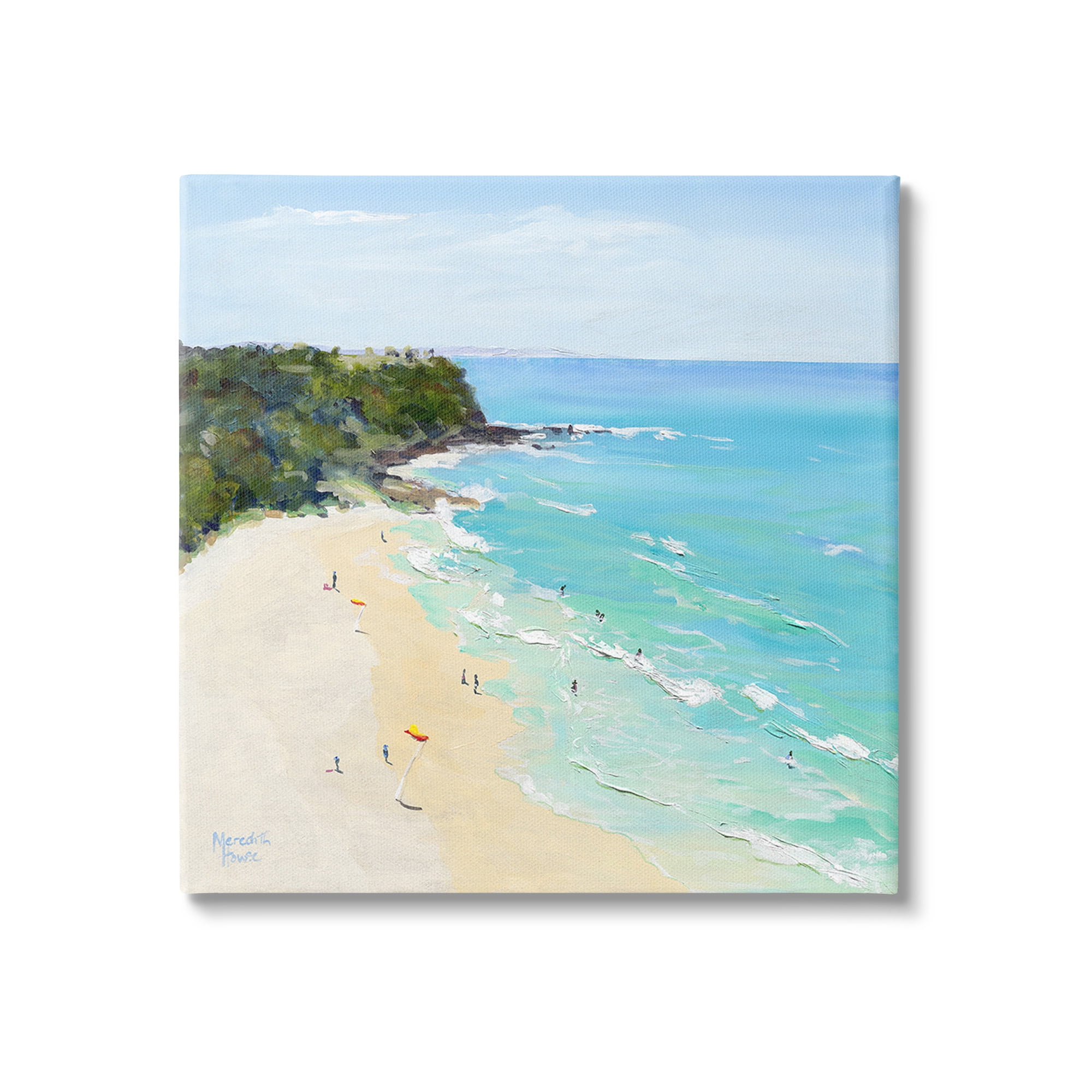 Stupell Industries Aerial Beachgoers Painting Landscape Painting Gallery Wrapped Canvas Art Print Wall Art, 24 x 24