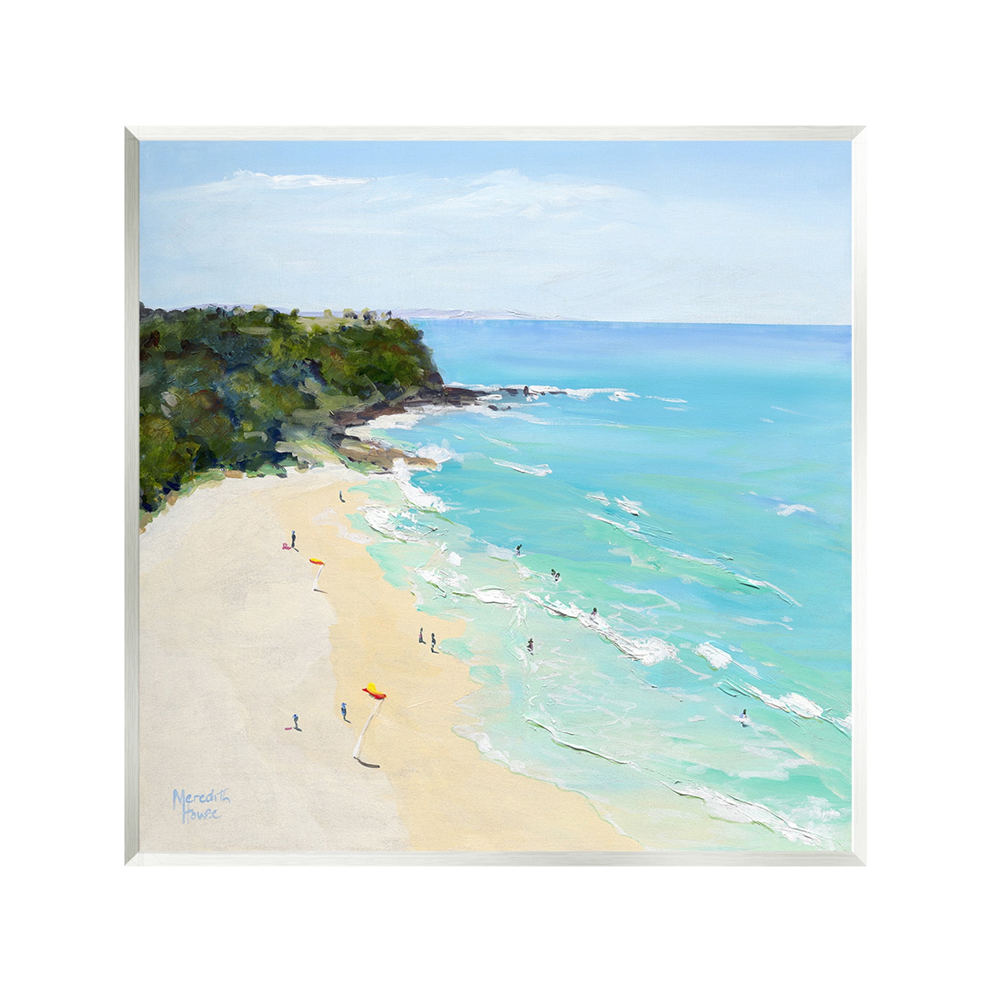 Stupell Industries Aerial Beachgoers Painting Landscape Painting Unframed Art Print Wall Art, 12 x 12