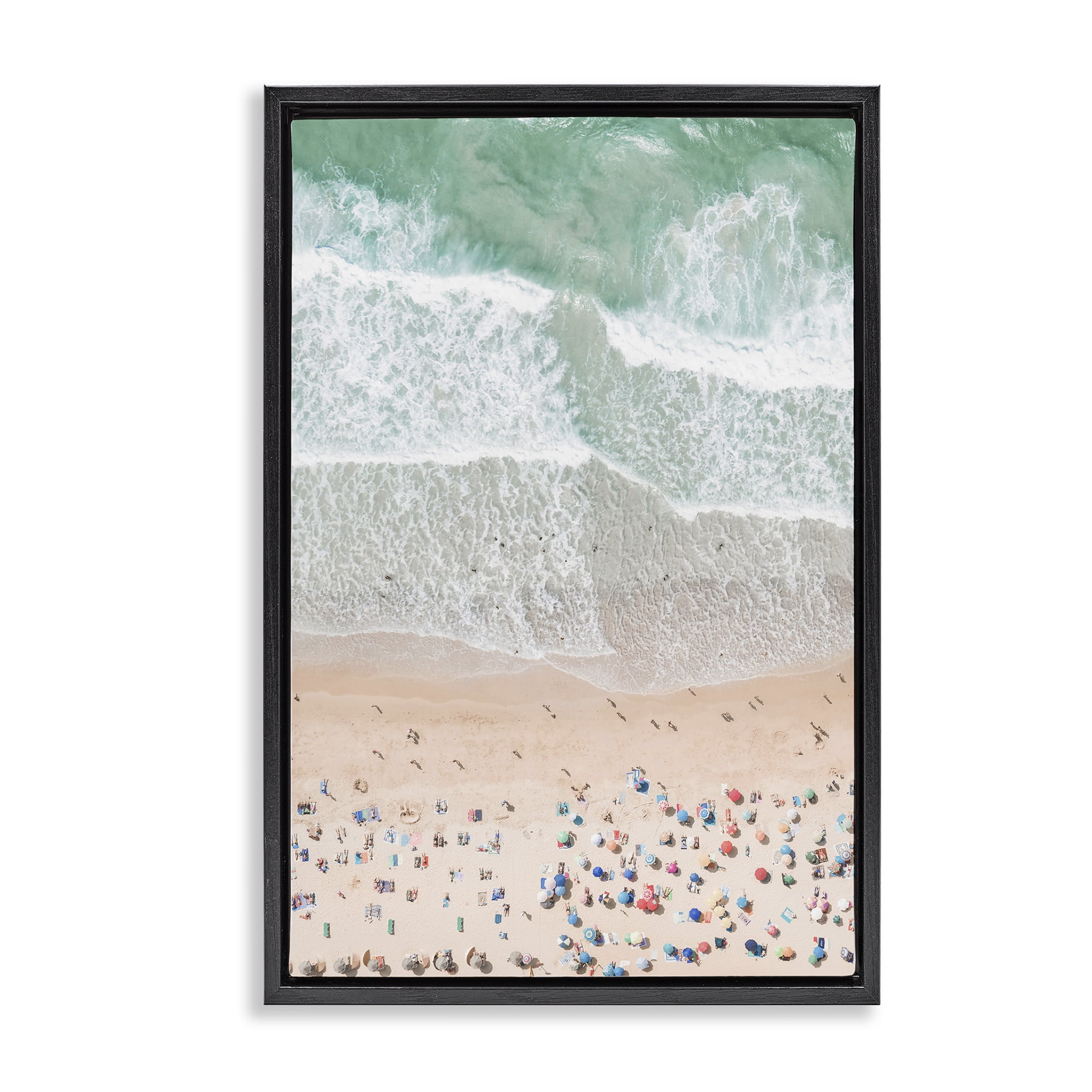 Stupell Industries Aerial Beachgoers View Nautical & Beach Painting Black Floater Framed Canvas Art Print Wall Art, 17 x 25