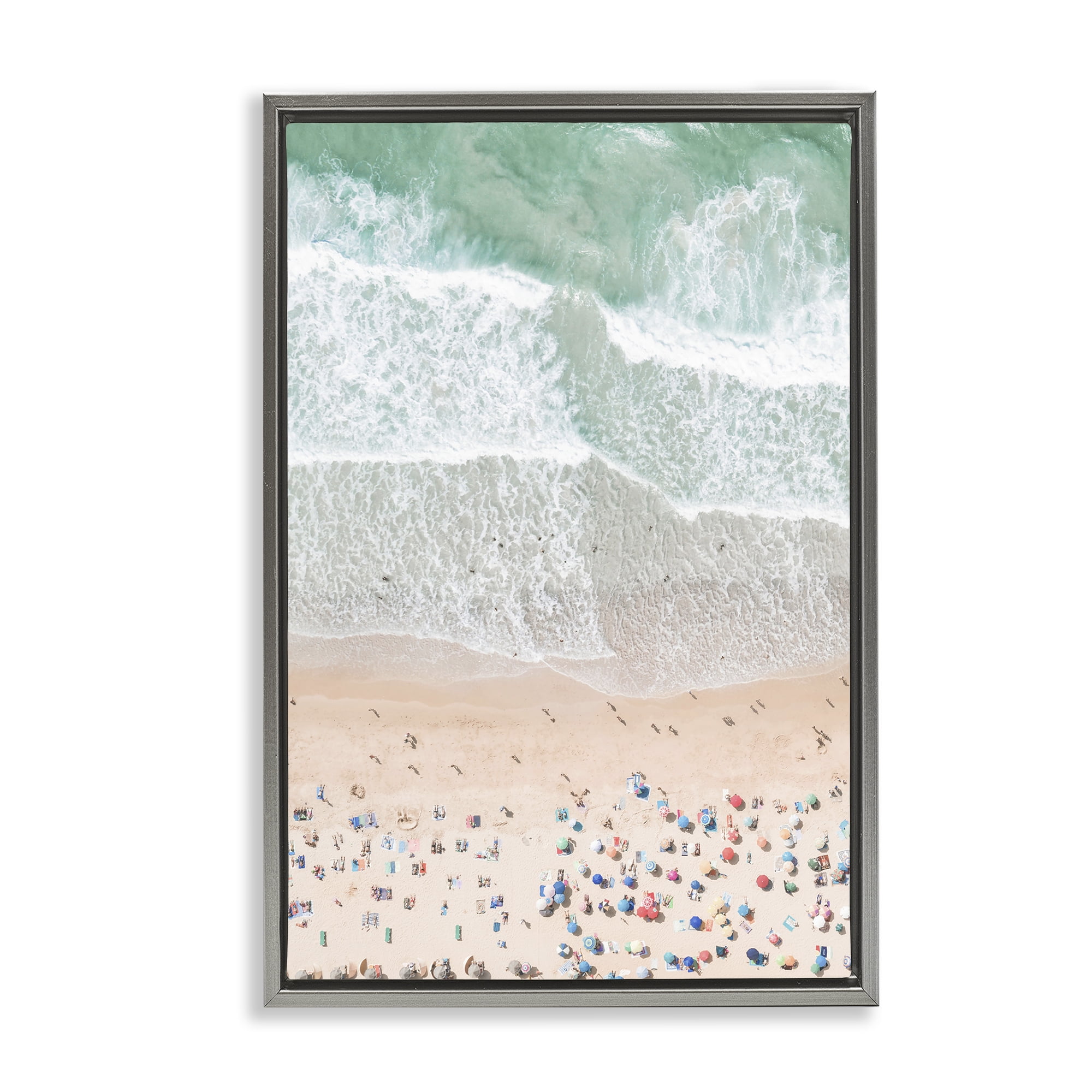Stupell Industries Aerial Beachgoers View Nautical & Beach Painting Gray Floater Framed Canvas Art Print Wall Art, 21 x 31