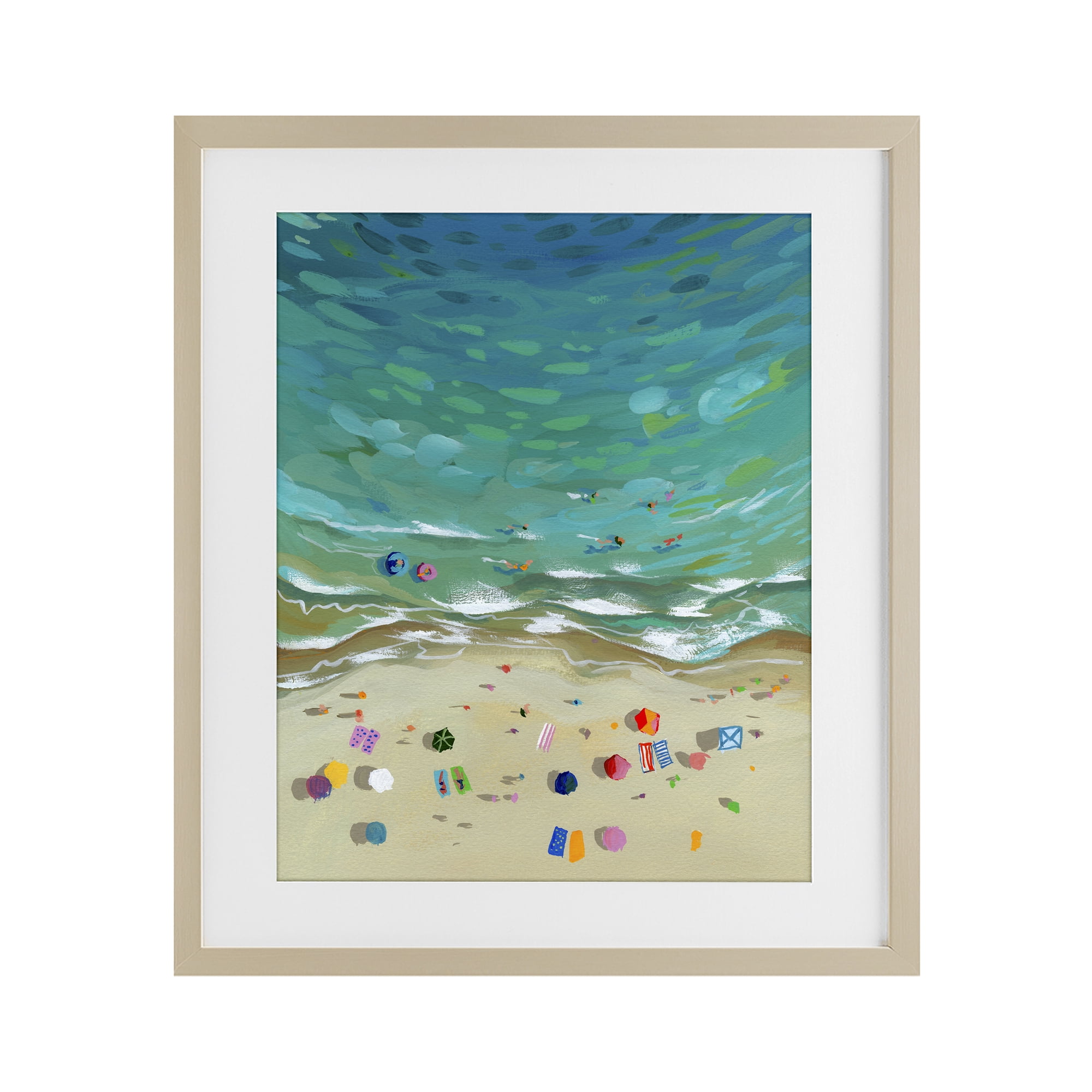 Stupell Industries Aerial Beachside with Umbrellas Birch Framed Print Under Glass, design by Brook Page