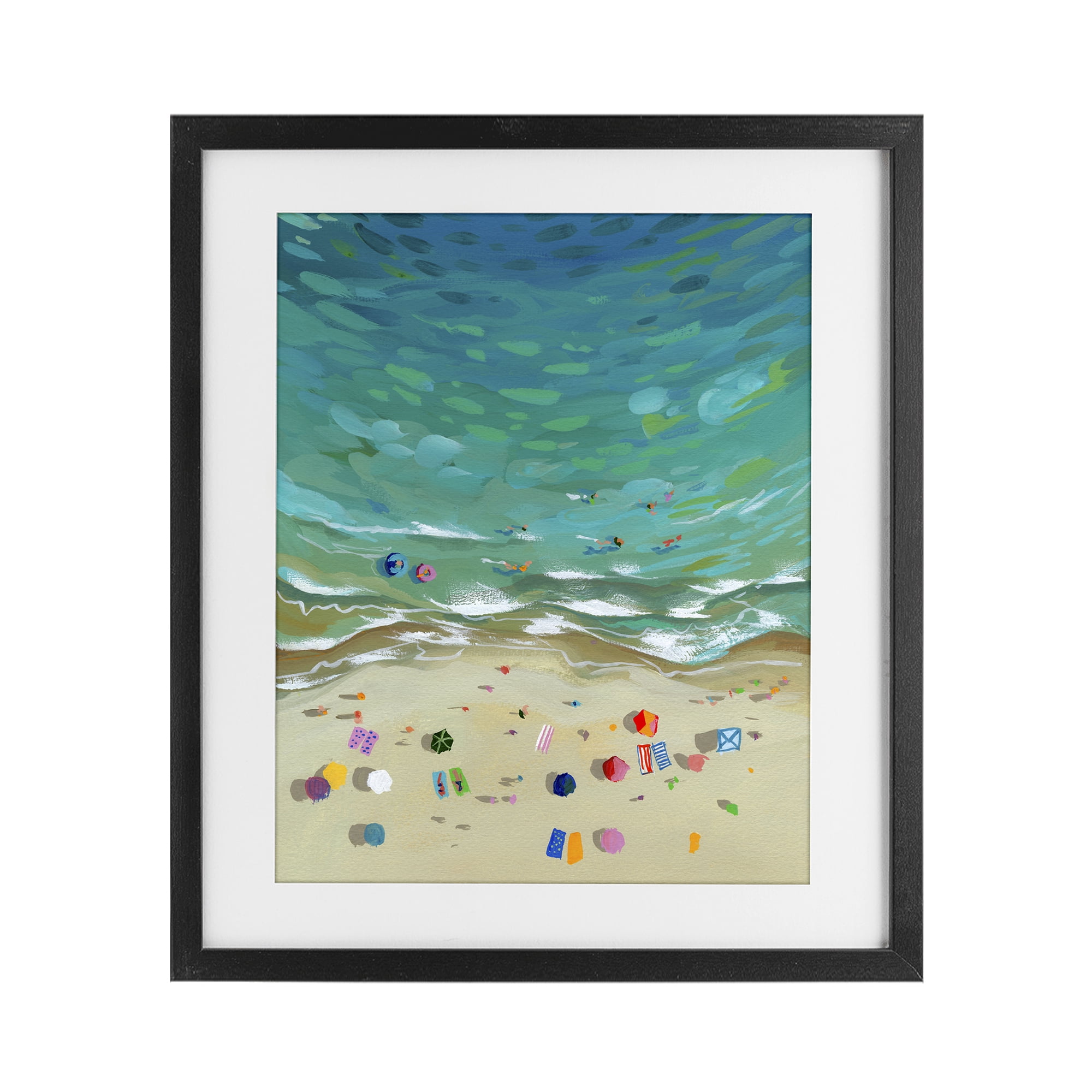 Stupell Industries Aerial Beachside with Umbrellas Black Framed Print Under Glass, design by Brook Page
