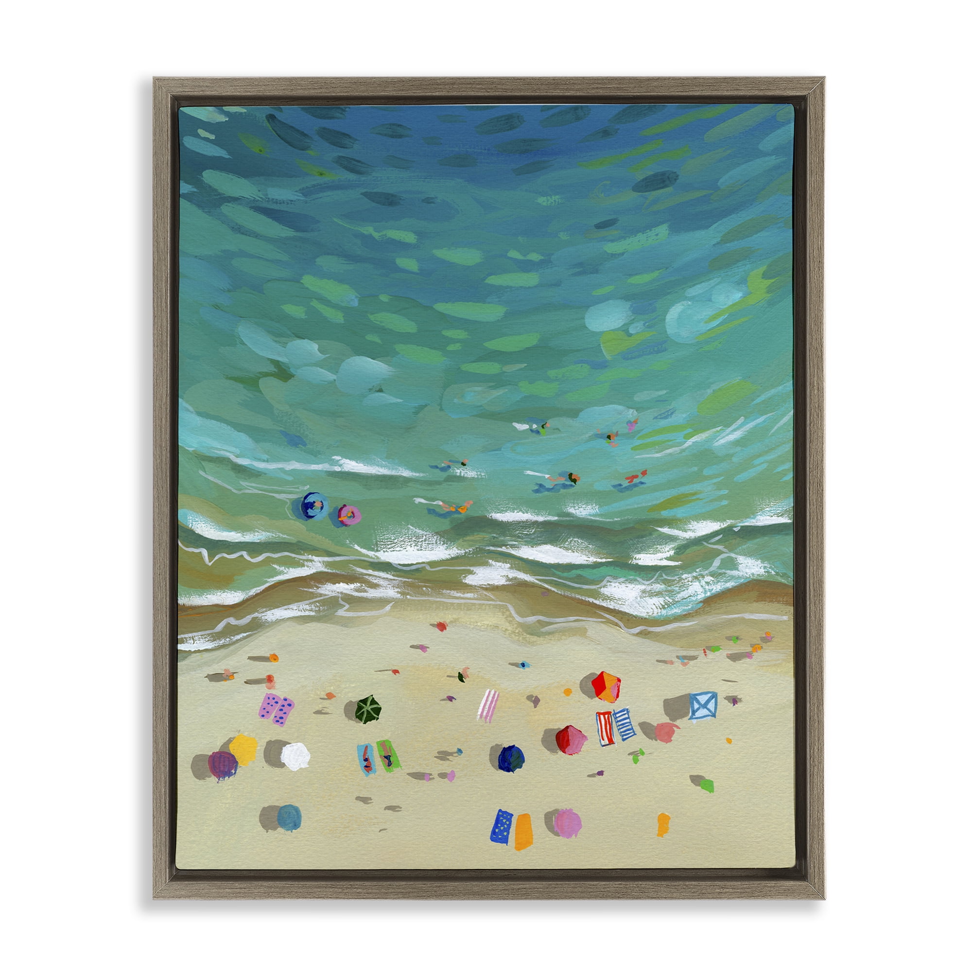 Stupell Industries Aerial Beachside with Umbrellas Brown Framed Floater Canvas Wall Art, design by Brook Page