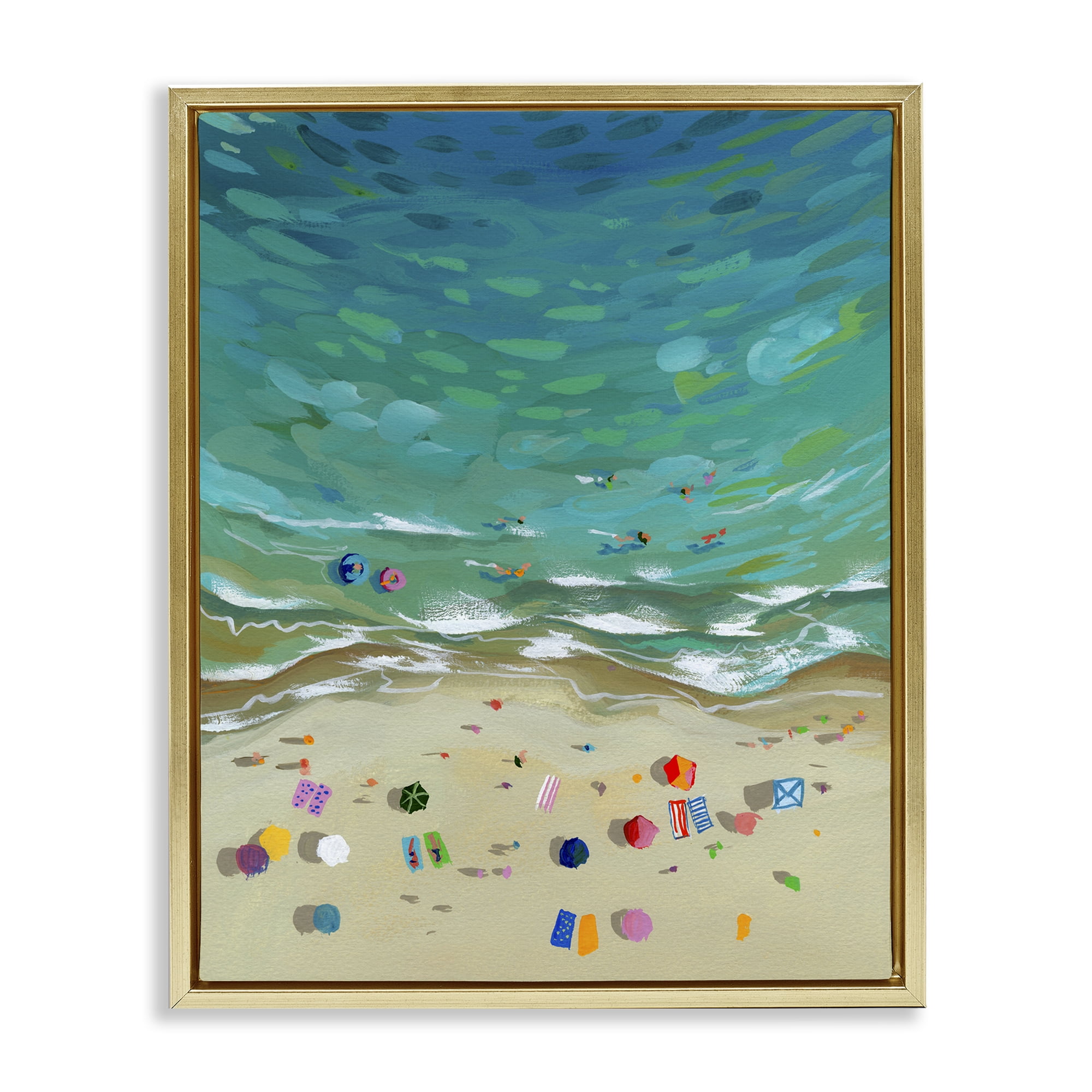 Stupell Industries Aerial Beachside with Umbrellas Gold Framed Floater Canvas Wall Art, design by Brook Page