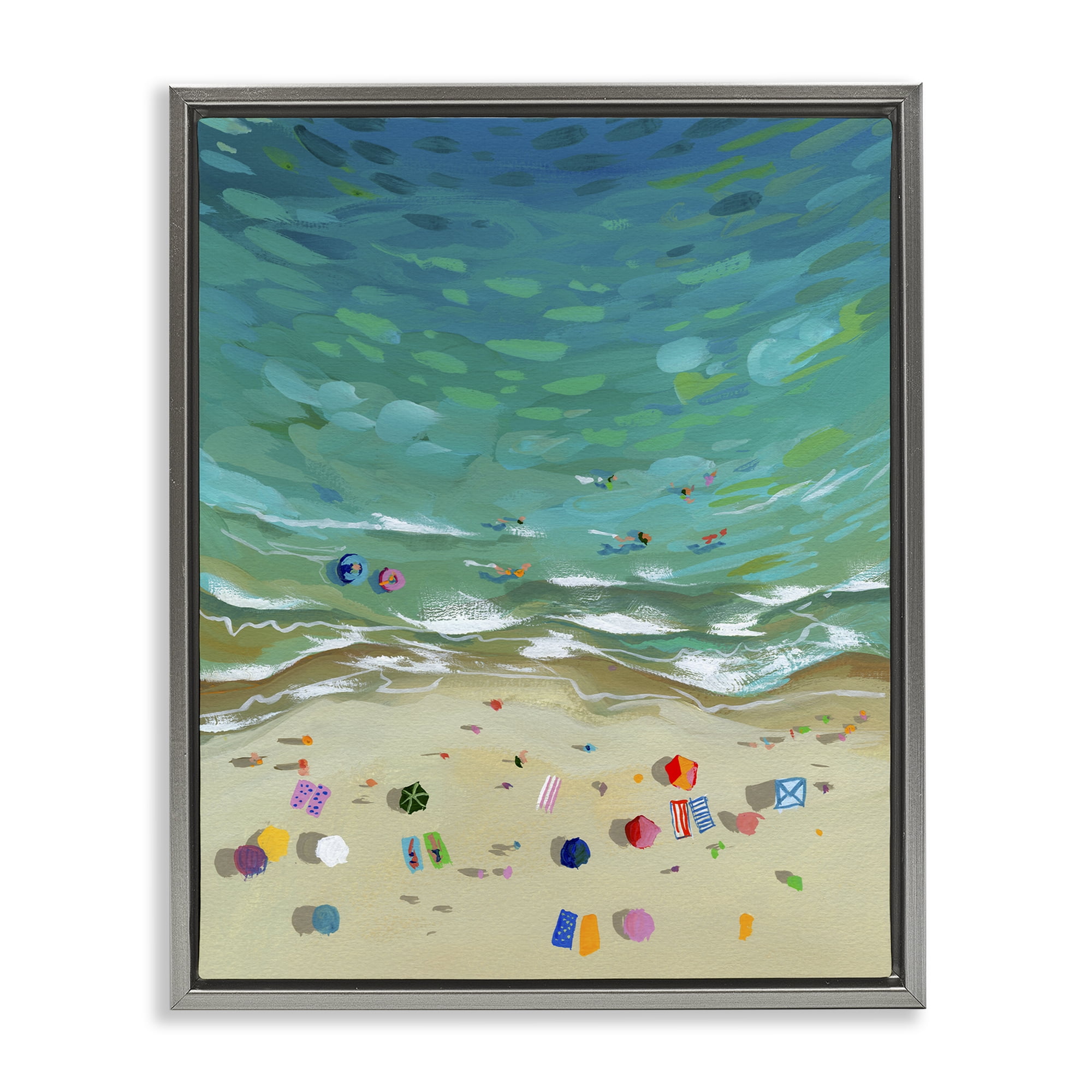 Stupell Industries Aerial Beachside with Umbrellas Gray Framed Floater Canvas Wall Art, design by Brook Page
