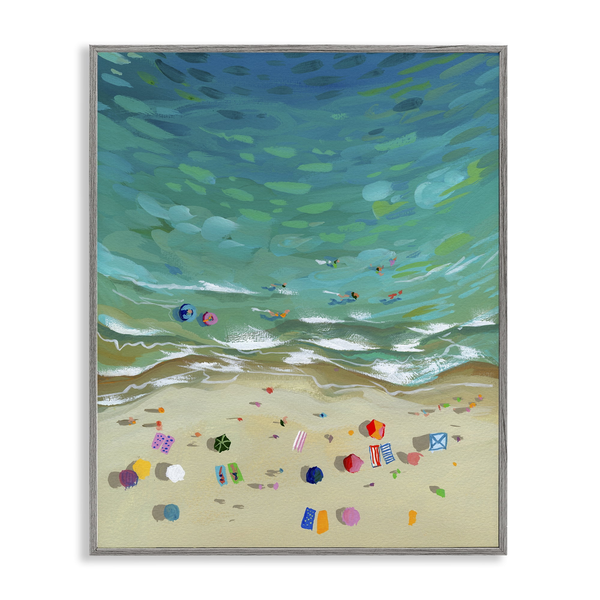 Stupell Industries Aerial Beachside with Umbrellas Gray Framed Giclee Art, design by Brook Page
