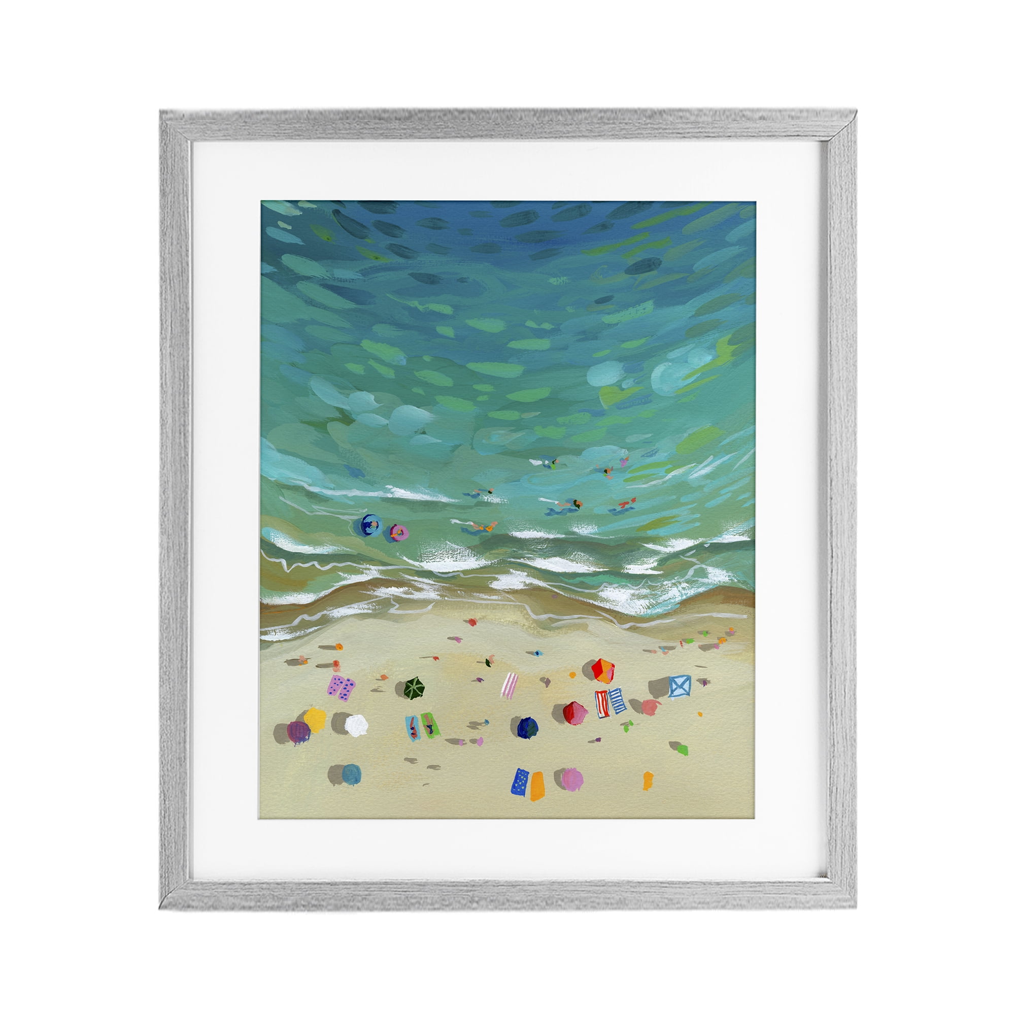 Stupell Industries Aerial Beachside with Umbrellas Gray Framed Print Under Glass, design by Brook Page