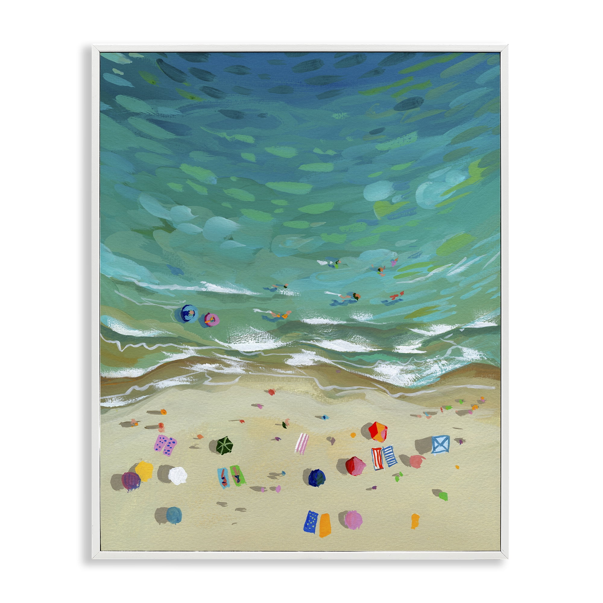 Stupell Industries Aerial Beachside with Umbrellas White Framed Giclee Art, design by Brook Page