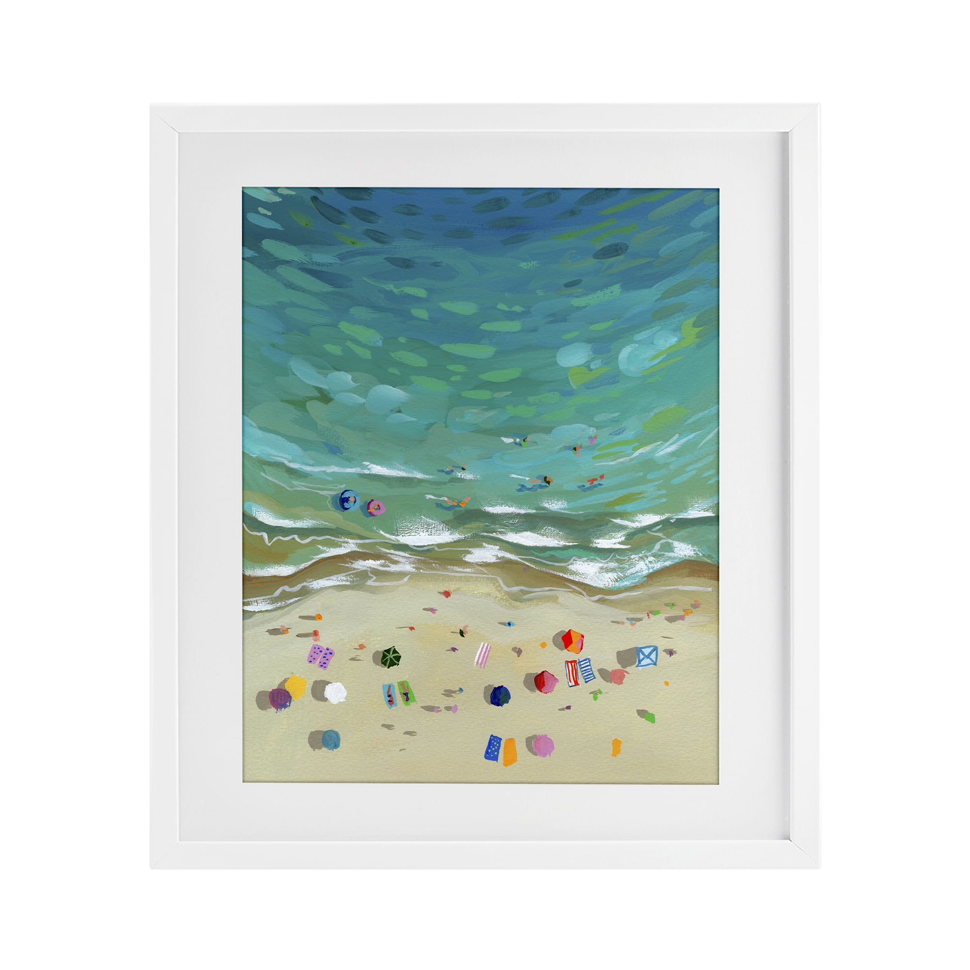 Stupell Industries Aerial Beachside with Umbrellas White Framed Print Under Glass, design by Brook Page