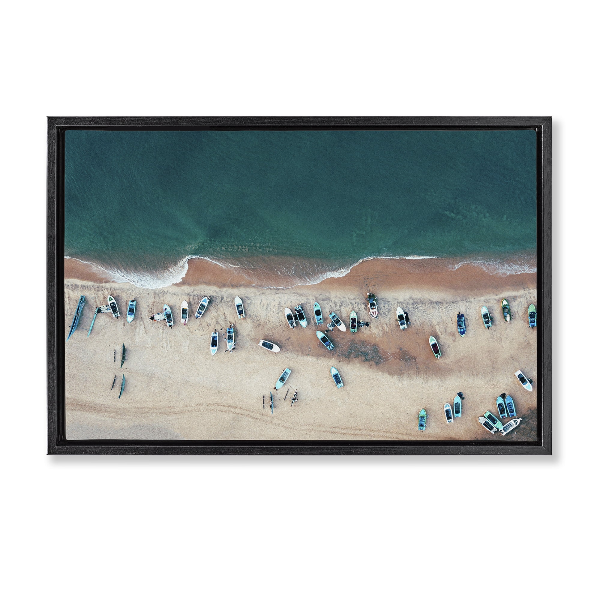 Stupell Industries Aerial Boats on Shore Nautical & Beach Photography Black Floater Framed Canvas Art Print Wall Art, 25 x 17