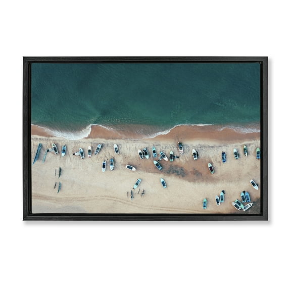 Stupell Industries Aerial Boats on Shore Nautical & Beach Photography Black Floater Framed Canvas Art Print Wall Art, 25 x 17