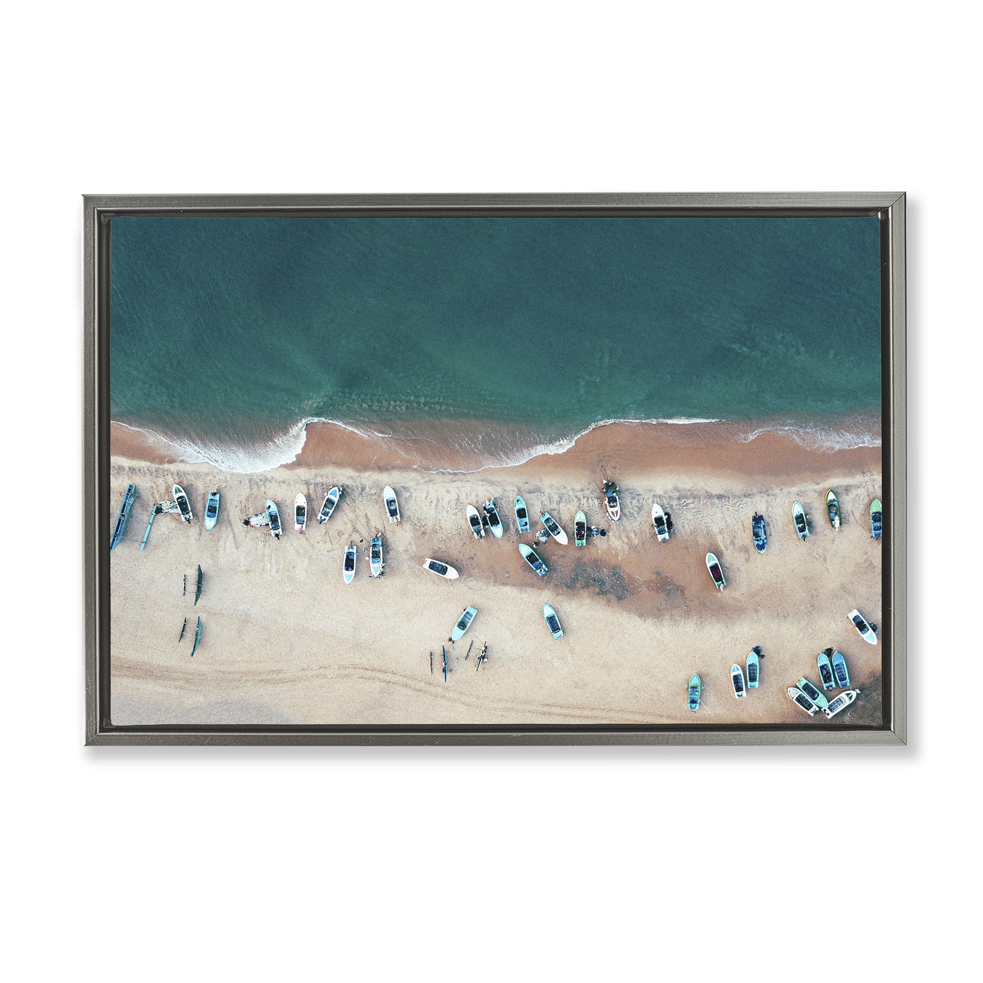 Stupell Industries Aerial Boats on Shore Nautical & Beach Photography Gray Floater Framed Canvas Art Print Wall Art, 25 x 17