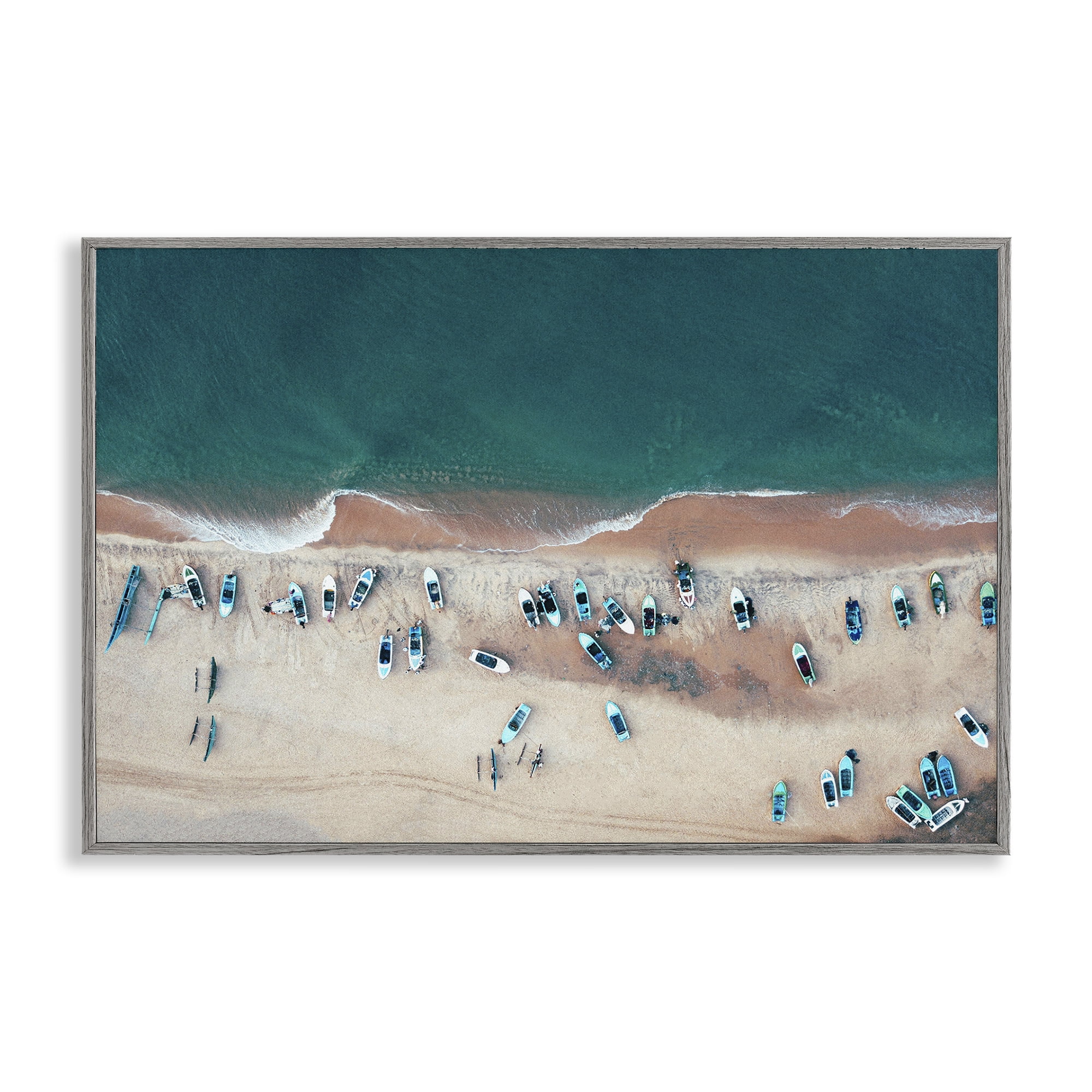 Stupell Industries Aerial Boats on Shore Nautical & Beach Photography Gray Framed Art Print Wall Art, 18 x 12