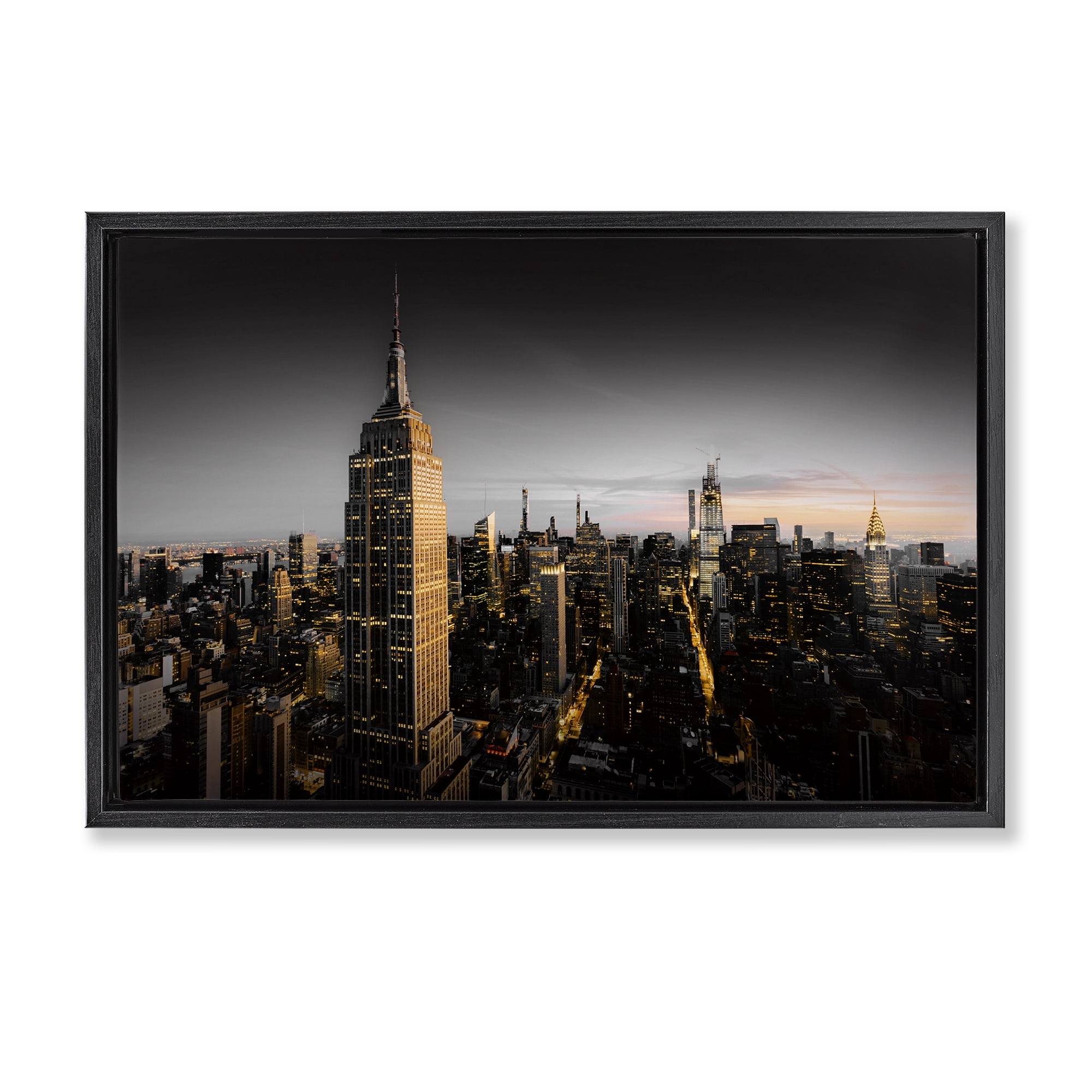 Stupell Industries Aerial City Horizon Scenic & Cityscapes Photography Black Floater Framed Canvas Art Print Wall Art, 31 x 21