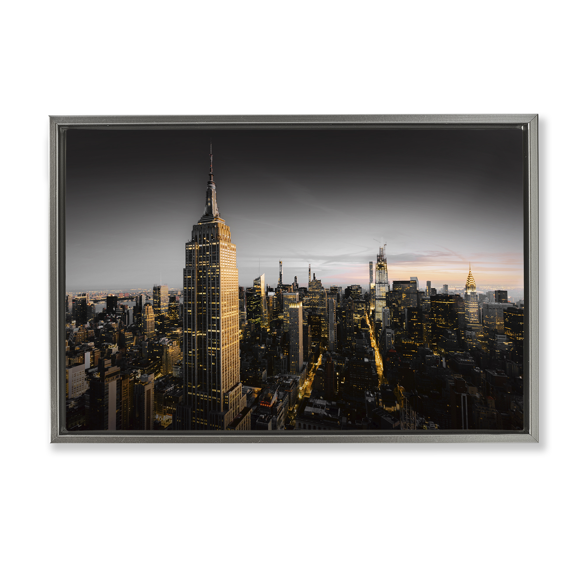 Stupell Industries Aerial City Horizon Scenic & Cityscapes Photography Gray Floater Framed Canvas Art Print Wall Art, 31 x 21