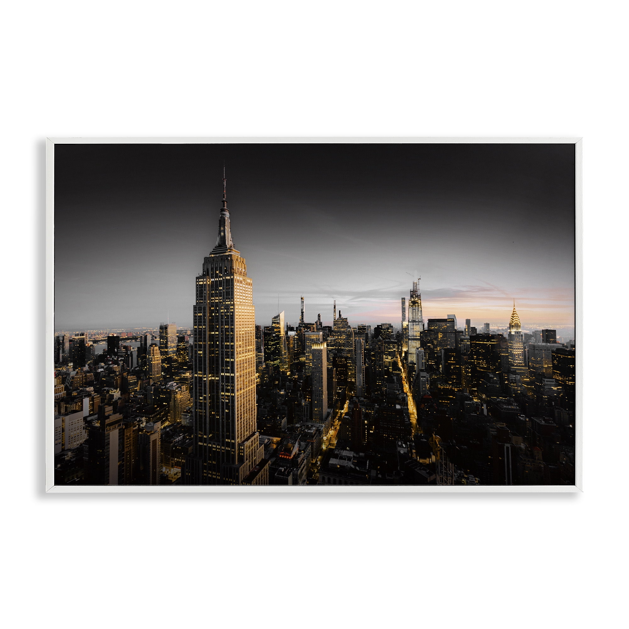 Stupell Industries Aerial City Horizon Scenic & Cityscapes Photography White Framed Art Print Wall Art, 30 x 20