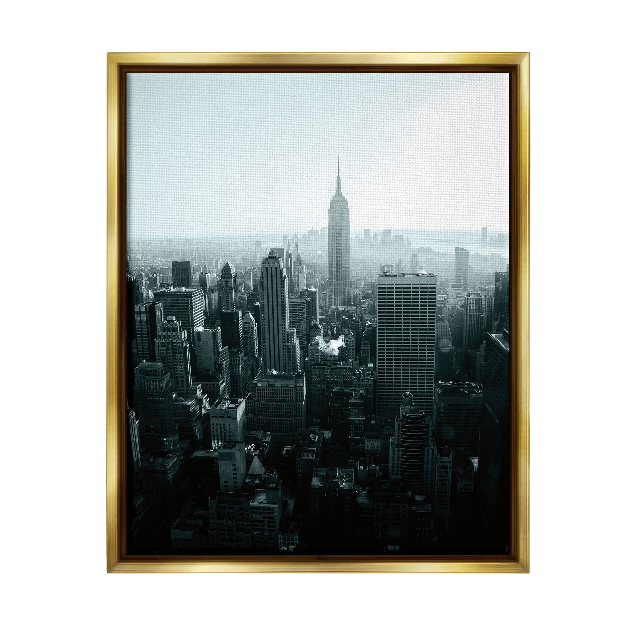 Stupell Industries Aerial City View Urban Skyscraper Photograph Metallic Gold Floating Framed Canvas Print Wall Art, Design by Aledanda