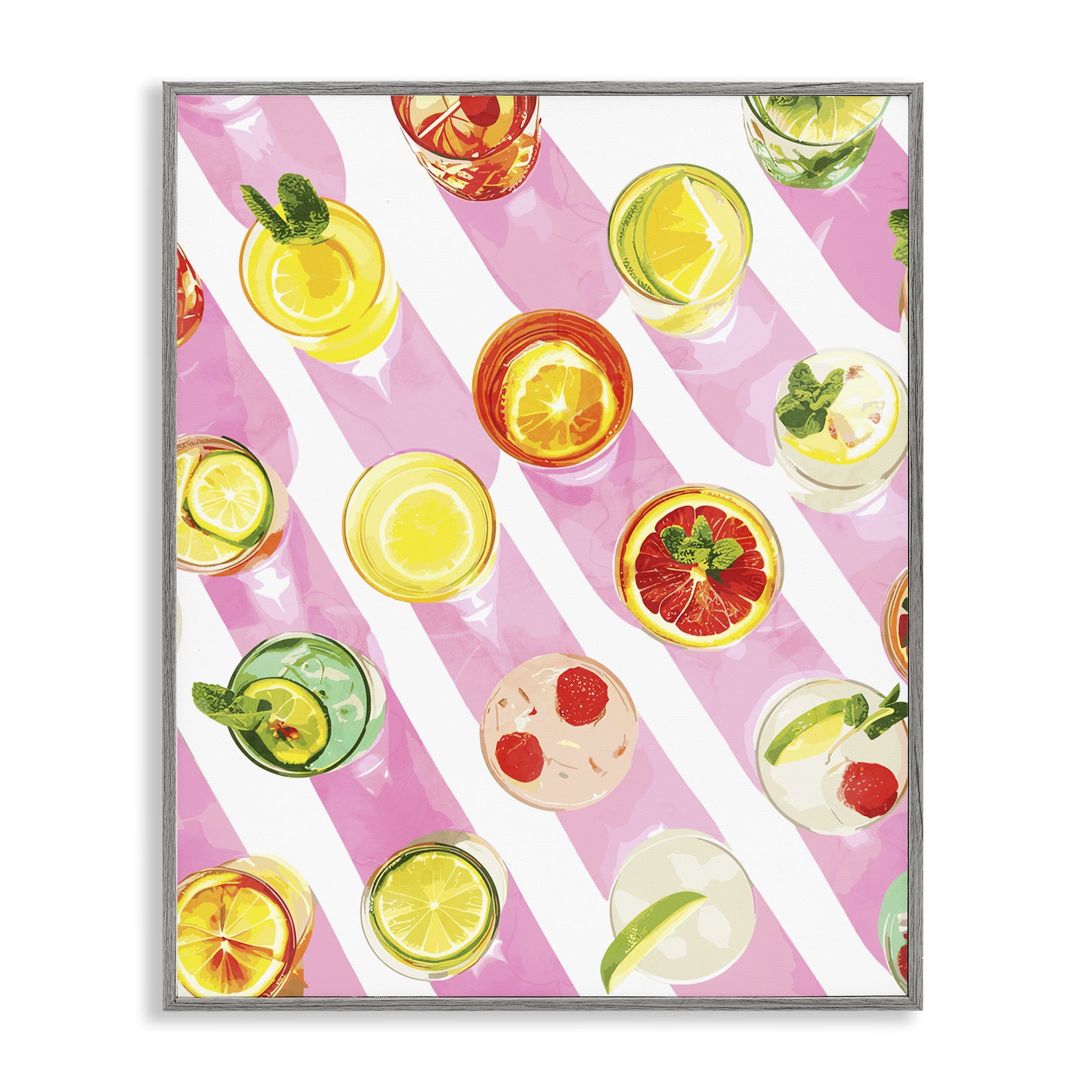 Stupell Industries Aerial Cocktails on Stripes Food & Beverage Painting Gray Framed Art Print Wall Art, 11 x 14