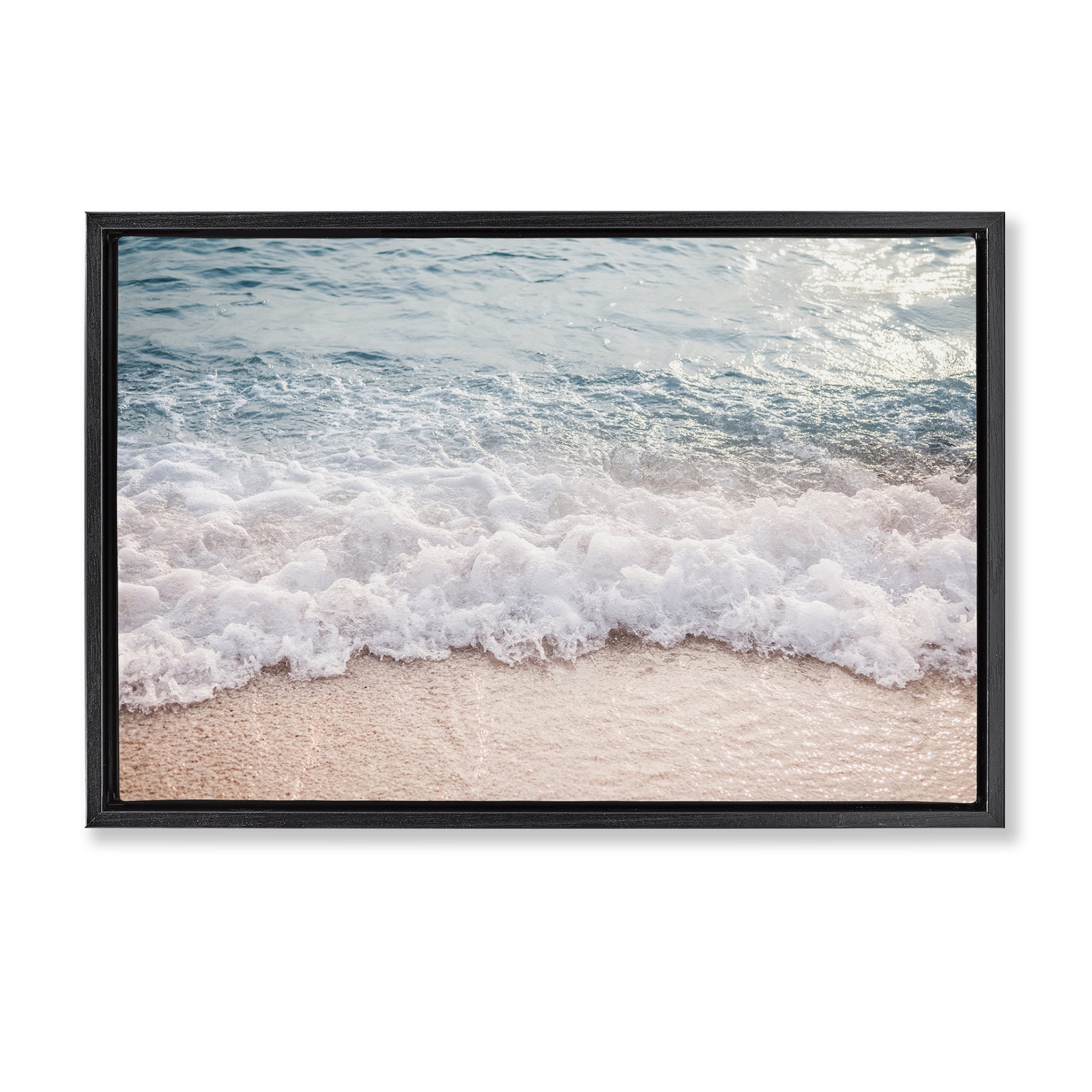 Stupell Industries Aerial Ocean Foam Landscape & Nature Photography Black Floater Framed Canvas Art Print Wall Art, 31 x 21