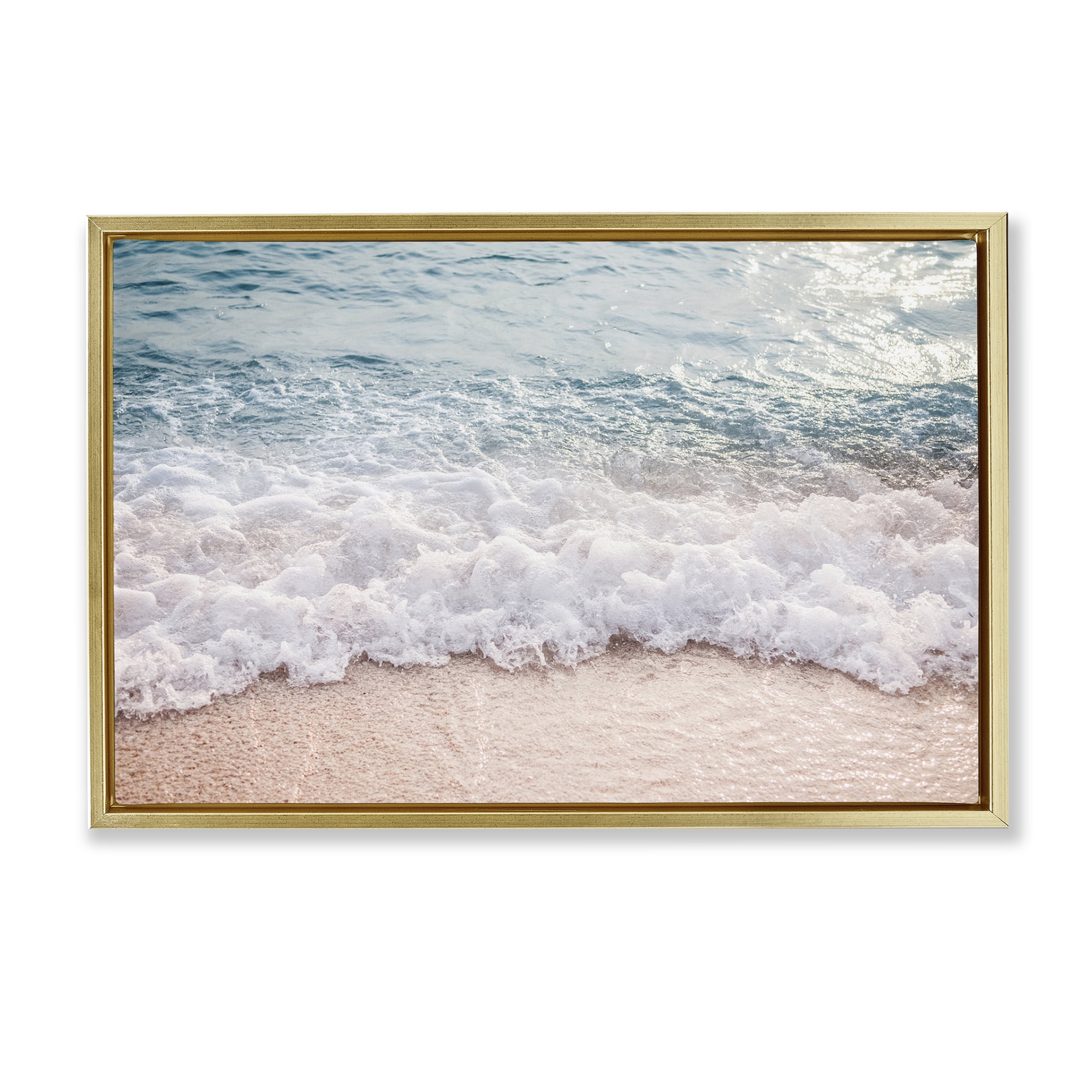 Stupell Industries Aerial Ocean Foam Landscape & Nature Photography Gold Floater Framed Canvas Art Print Wall Art, 31 x 21
