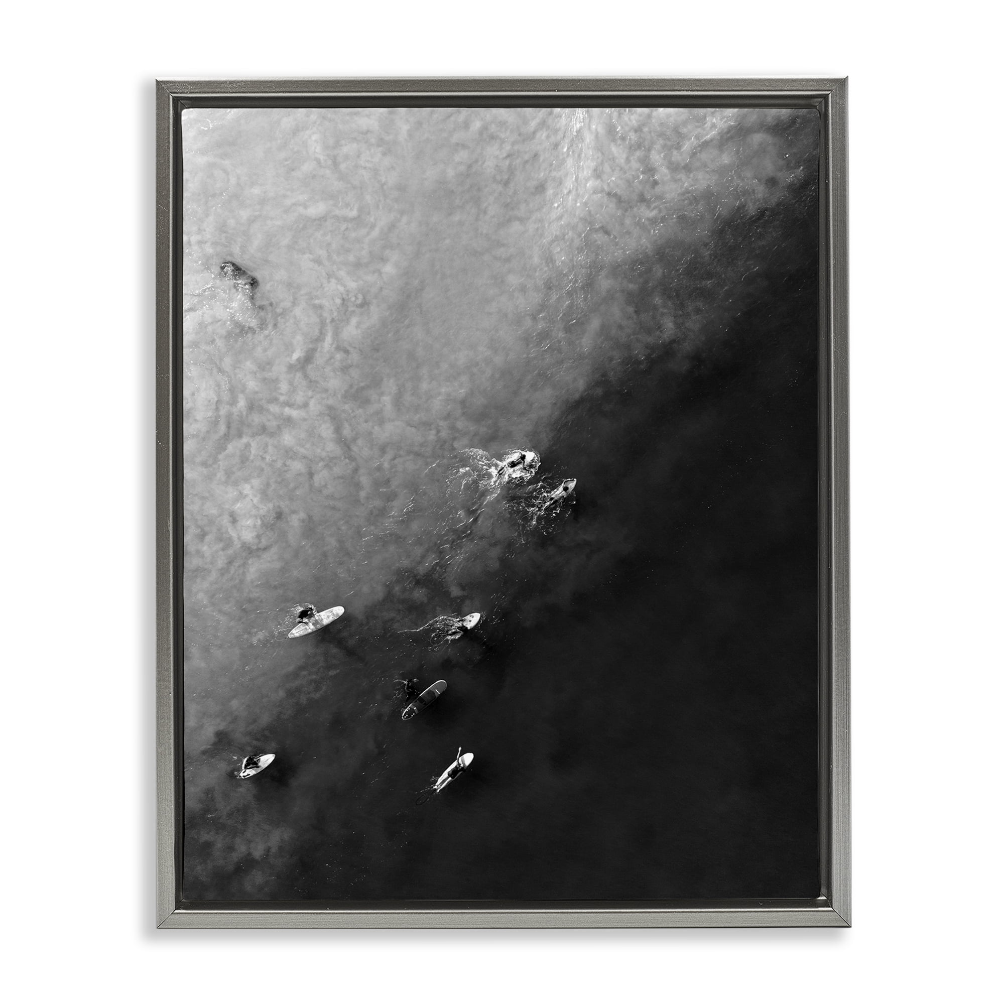 Stupell Industries Aerial Paddling Surfboards Sports Photography Gray Floater Framed Canvas Art Print Wall Art, 17 x 21