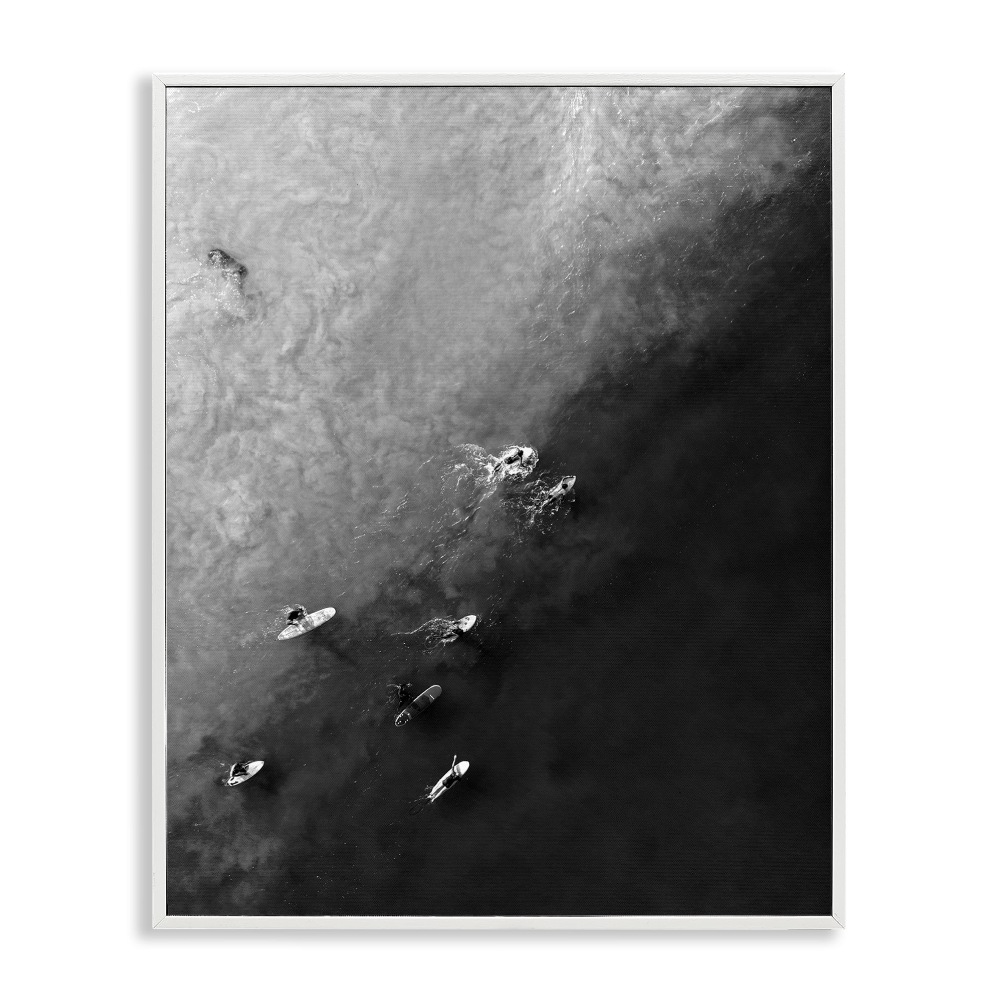 Aerial Surfing Sports Photography Black and White Framed Canvas Print, 16 x 20