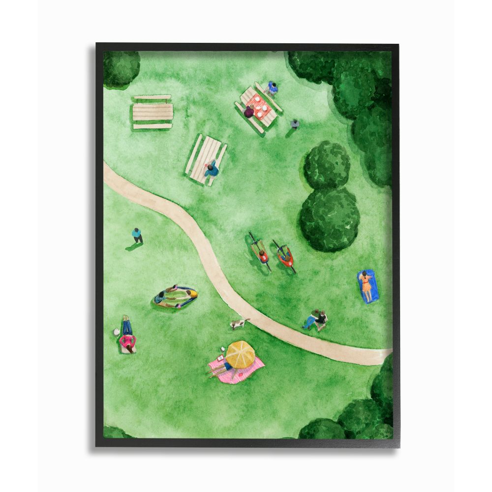 Stupell Industries Aerial Park Fun Watercolor Summer Friends Painting Framed Wall Art Design by Grace Pop, 11" x 14", Black Framed