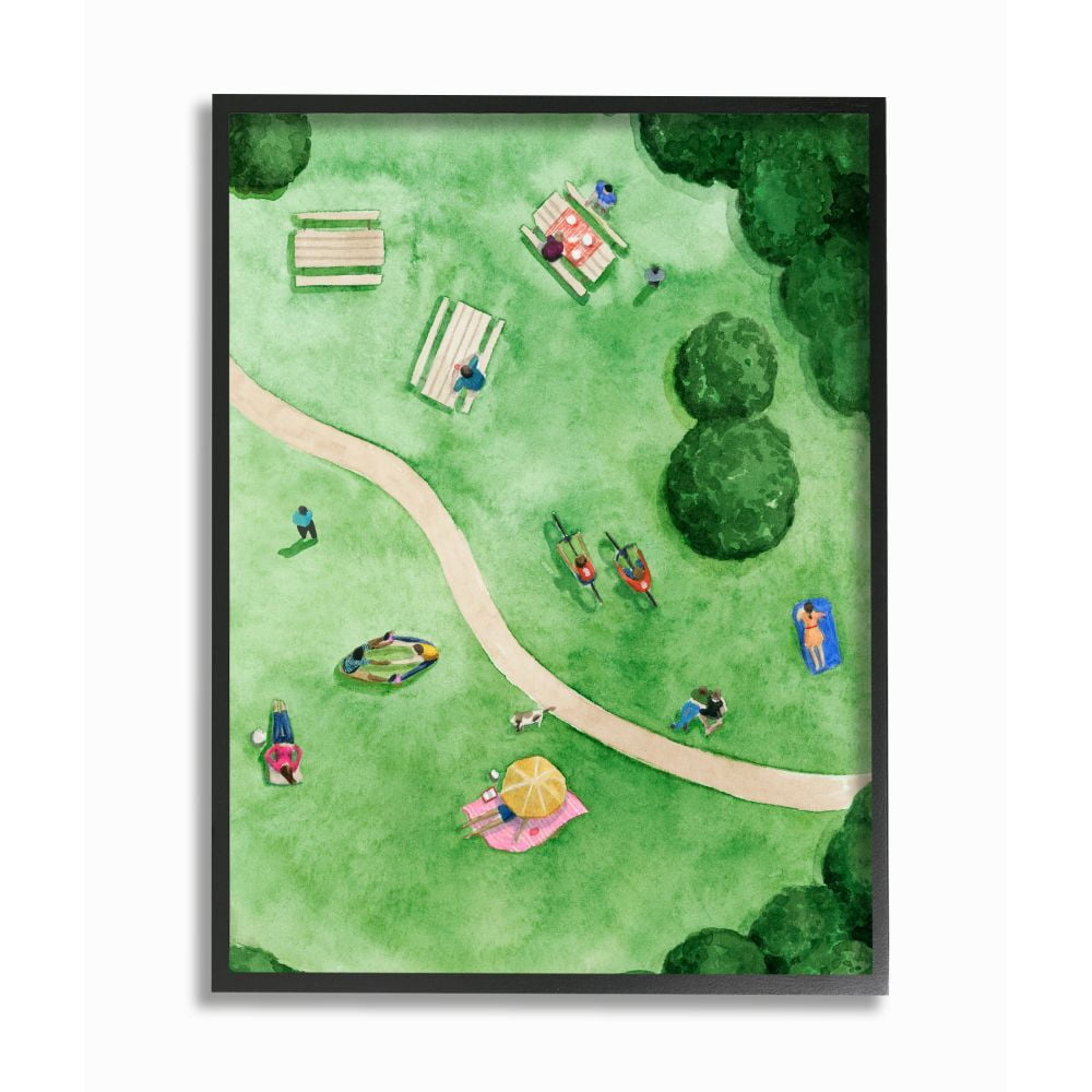 Stupell Industries Aerial Park Fun Watercolor Summer Friends Painting Framed Wall Art Design by Grace Pop, 16" x 20", Black Framed