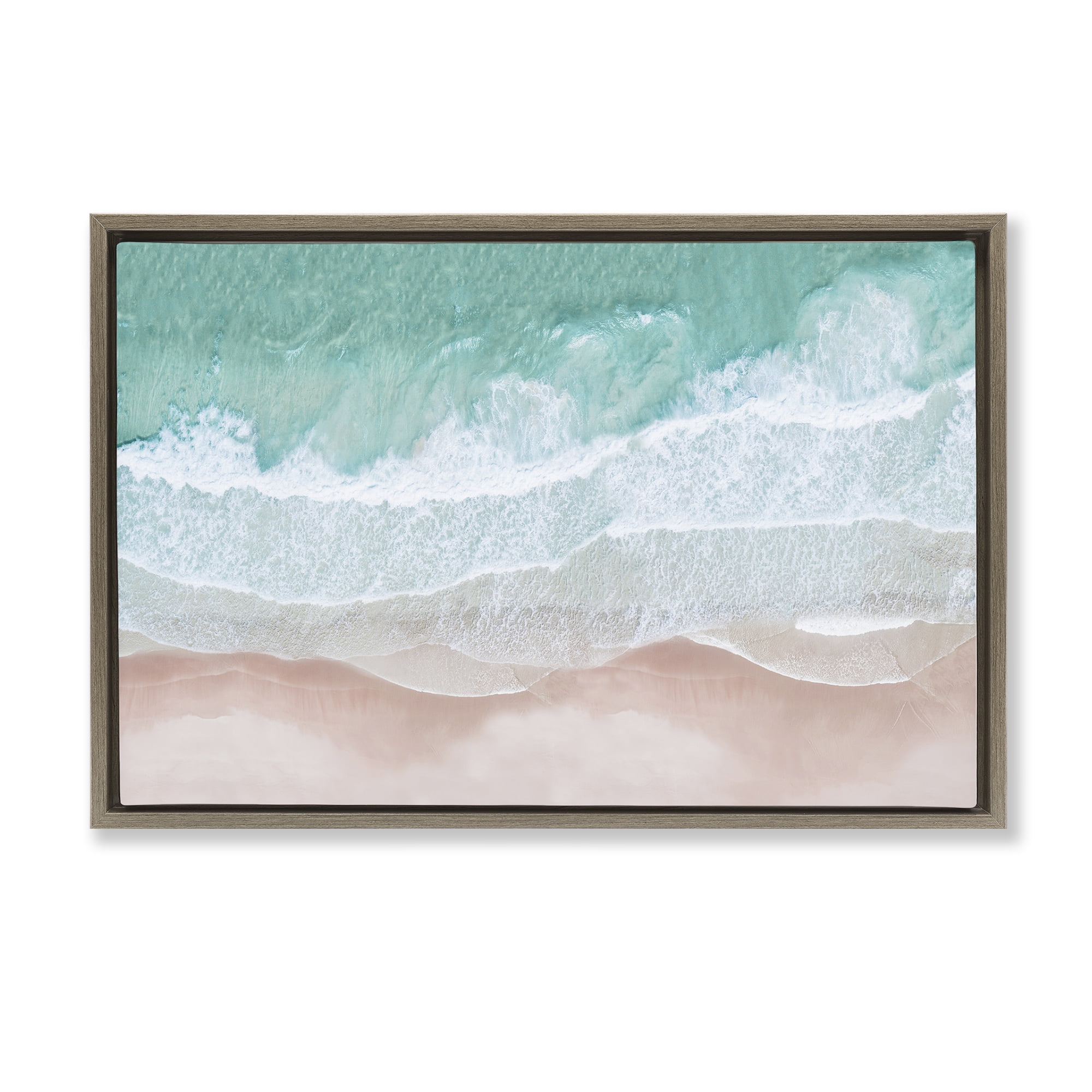 Stupell Industries Aerial Sea View Coastal Painting Brown Floater Framed Canvas Art Print Wall Art, 25 x 17