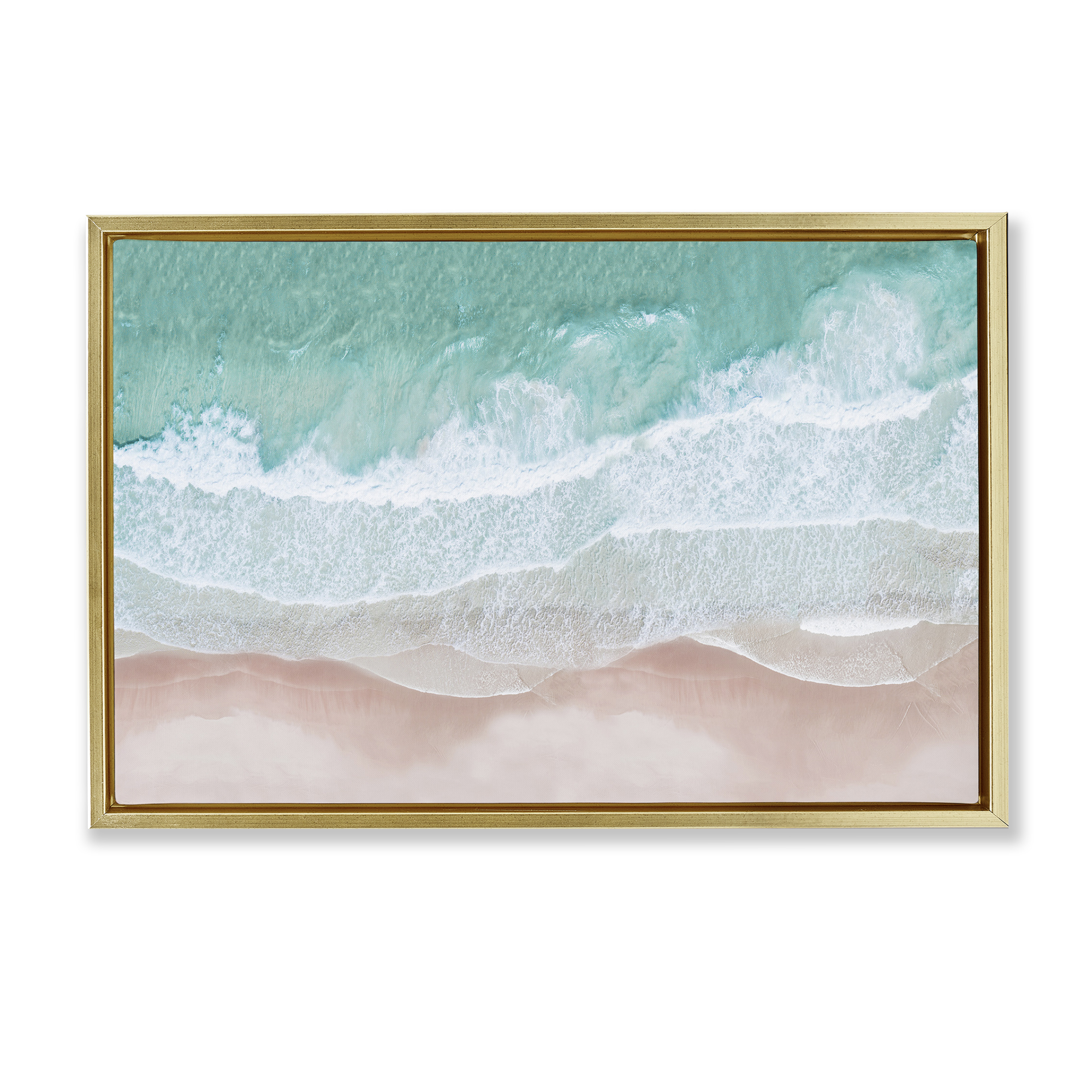 Stupell Industries Aerial Sea View Coastal Painting Gold Floater Framed Canvas Art Print Wall Art, 31 x 21