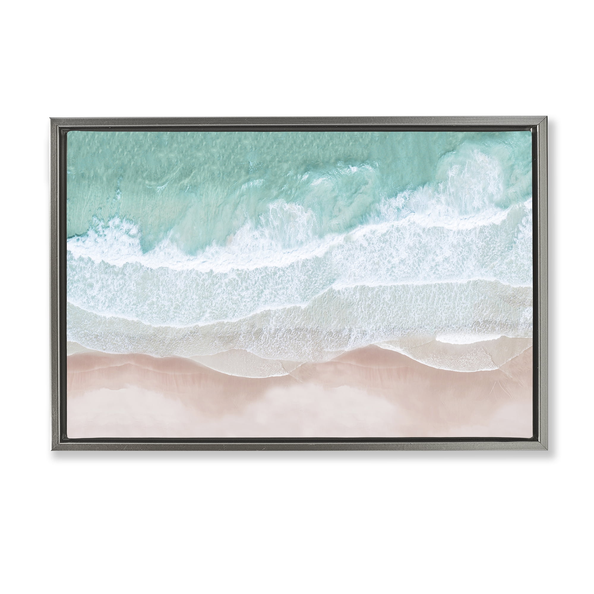 Stupell Industries Aerial Sea View Coastal Painting Gray Floater Framed Canvas Art Print Wall Art, 31 x 21