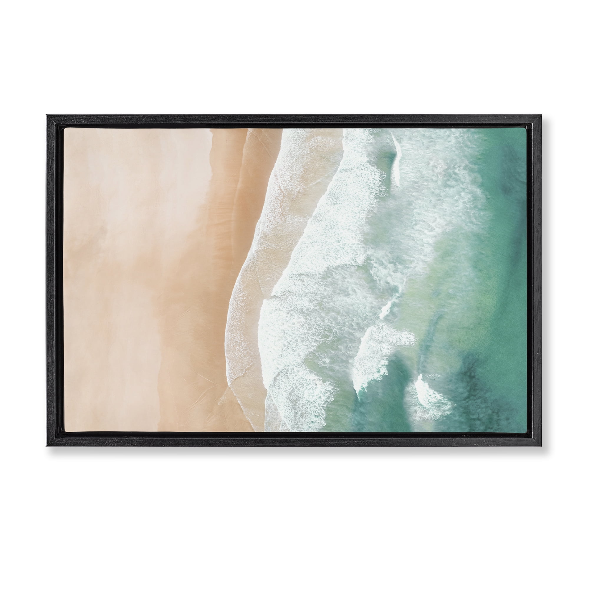 Stupell Industries Aerial Sea Waves Coastal Painting Black Floater Framed Canvas Art Print Wall Art, 25 x 17