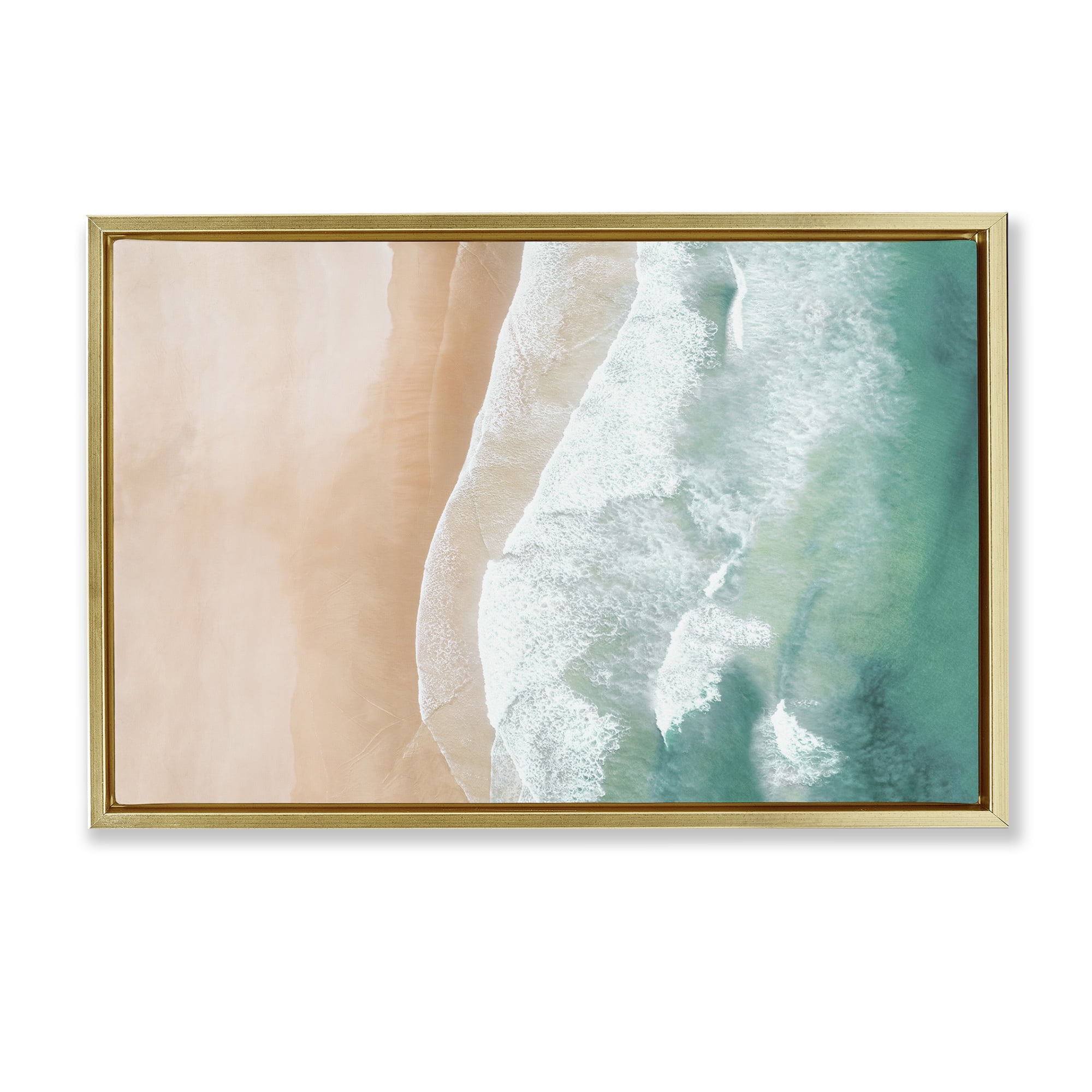 Stupell Industries Aerial Sea Waves Coastal Painting Gold Floater Framed Canvas Art Print Wall Art, 31 x 21