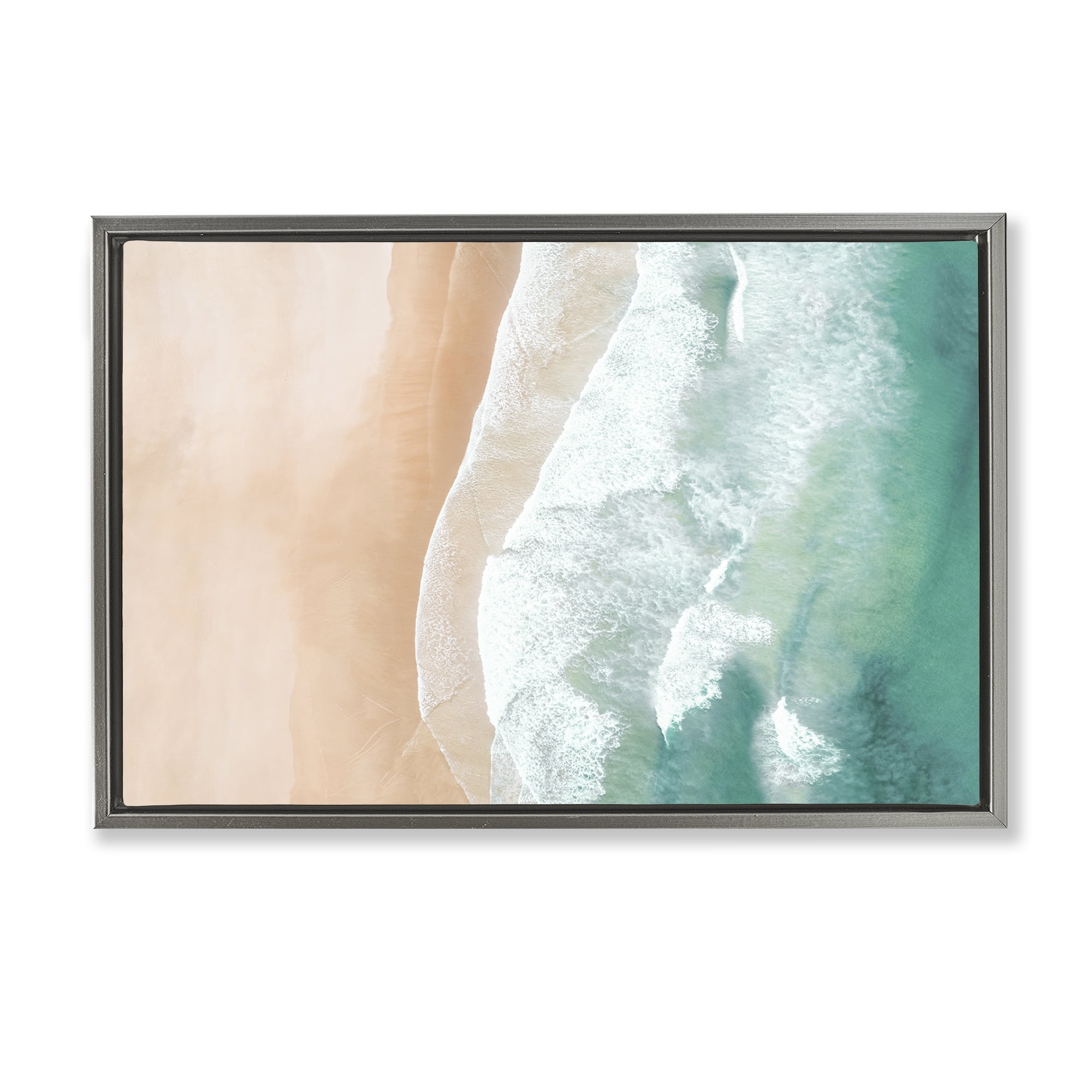 Stupell Industries Aerial Sea Waves Coastal Painting Gray Floater Framed Canvas Art Print Wall Art, 25 x 17