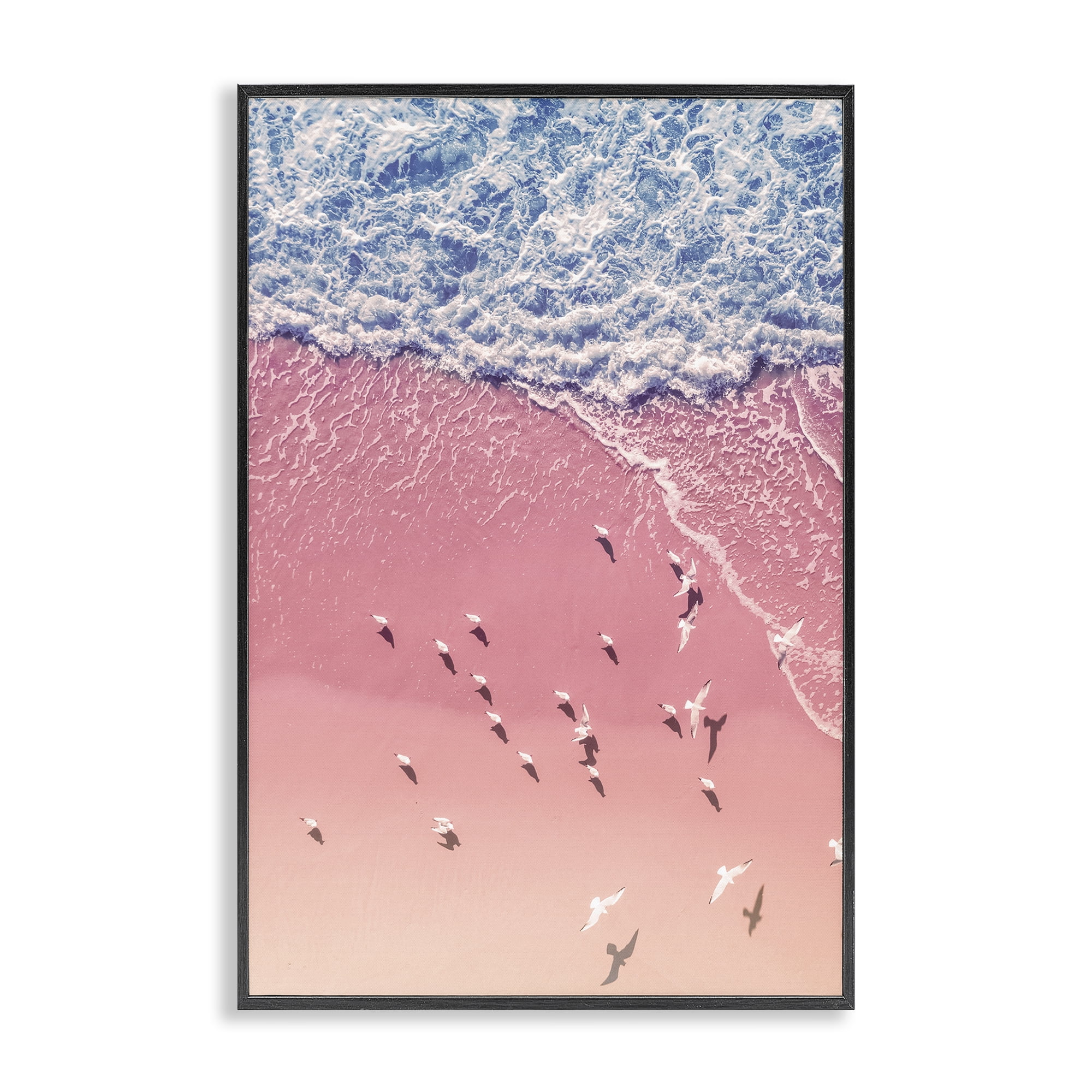 Stupell Industries Aerial Seagulls Pink Beach Landscape & Nature Photography Black Framed Art Print Wall Art, 16 x 24