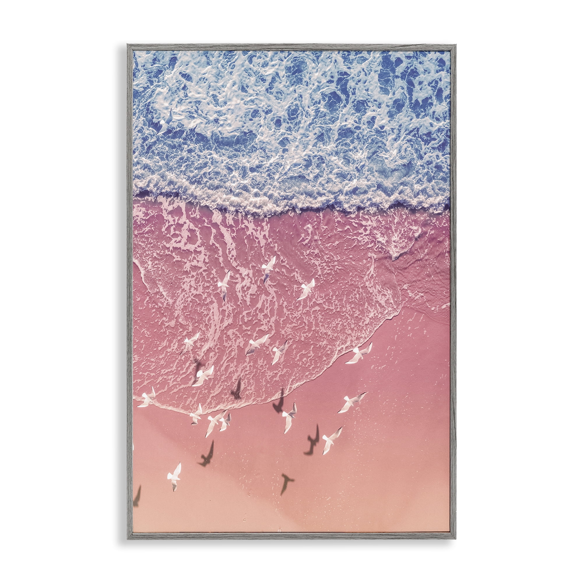 Stupell Industries Aerial Seagulls over Beach Landscape & Nature Photography Gray Framed Art Print Wall Art, 16 x 24