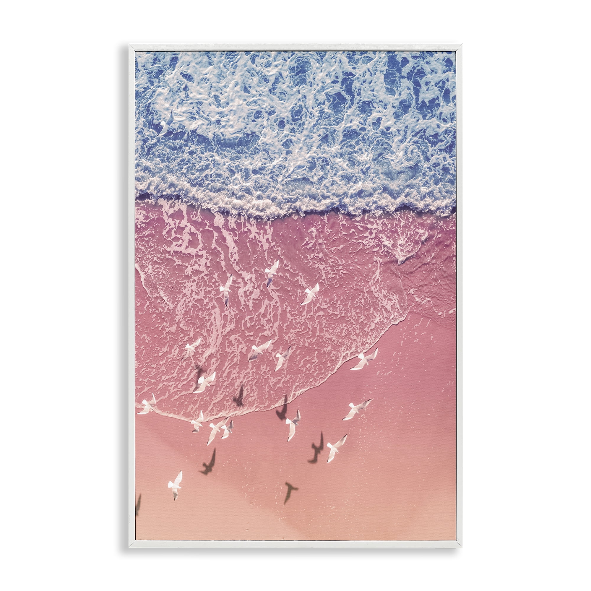 Stupell Industries Aerial Seagulls over Beach Landscape & Nature Photography White Framed Art Print Wall Art, 16 x 24