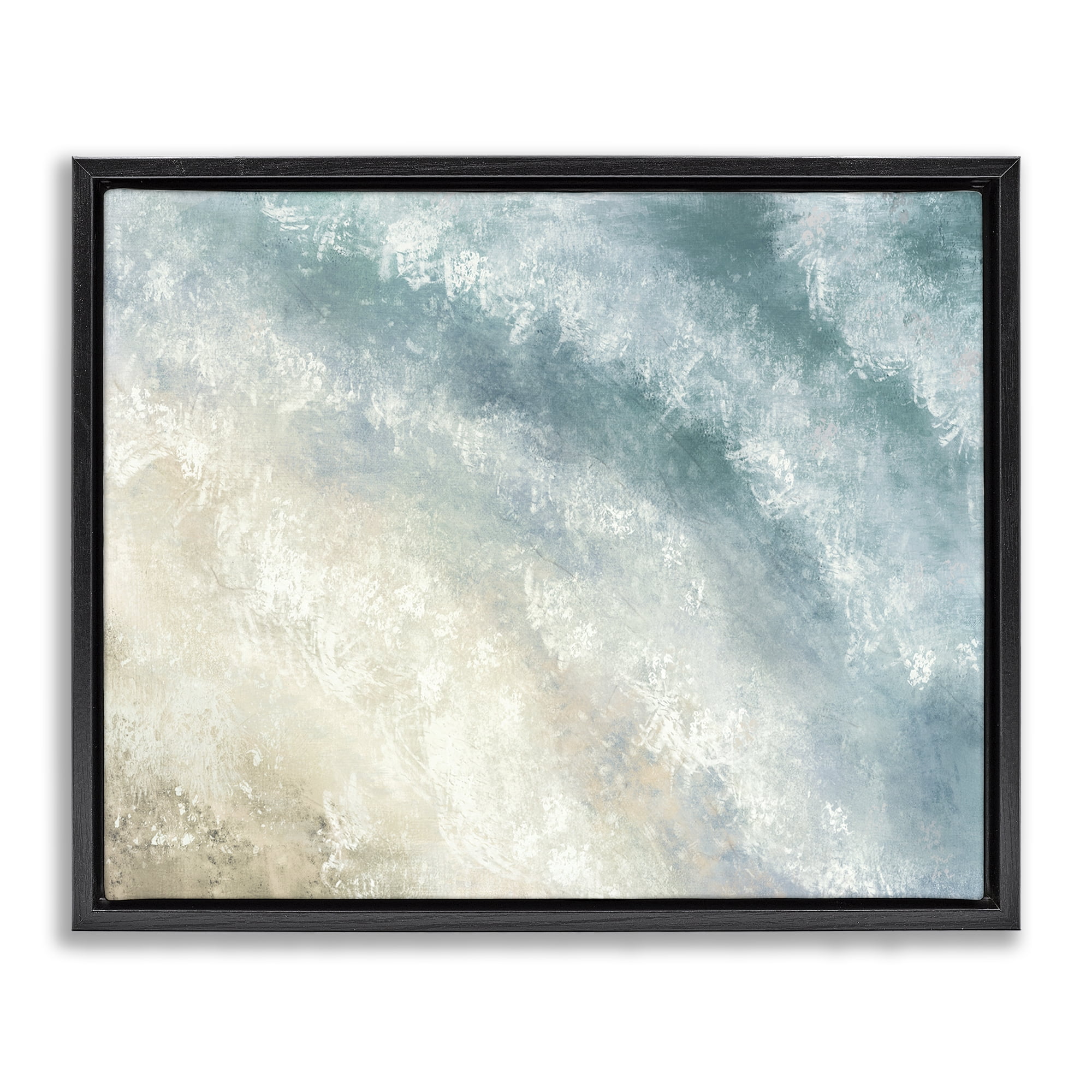 Stupell Industries Aerial Shore Foamy Waves Nautical & Beach Painting Black Floater Framed Canvas Art Print Wall Art, 21 x 17