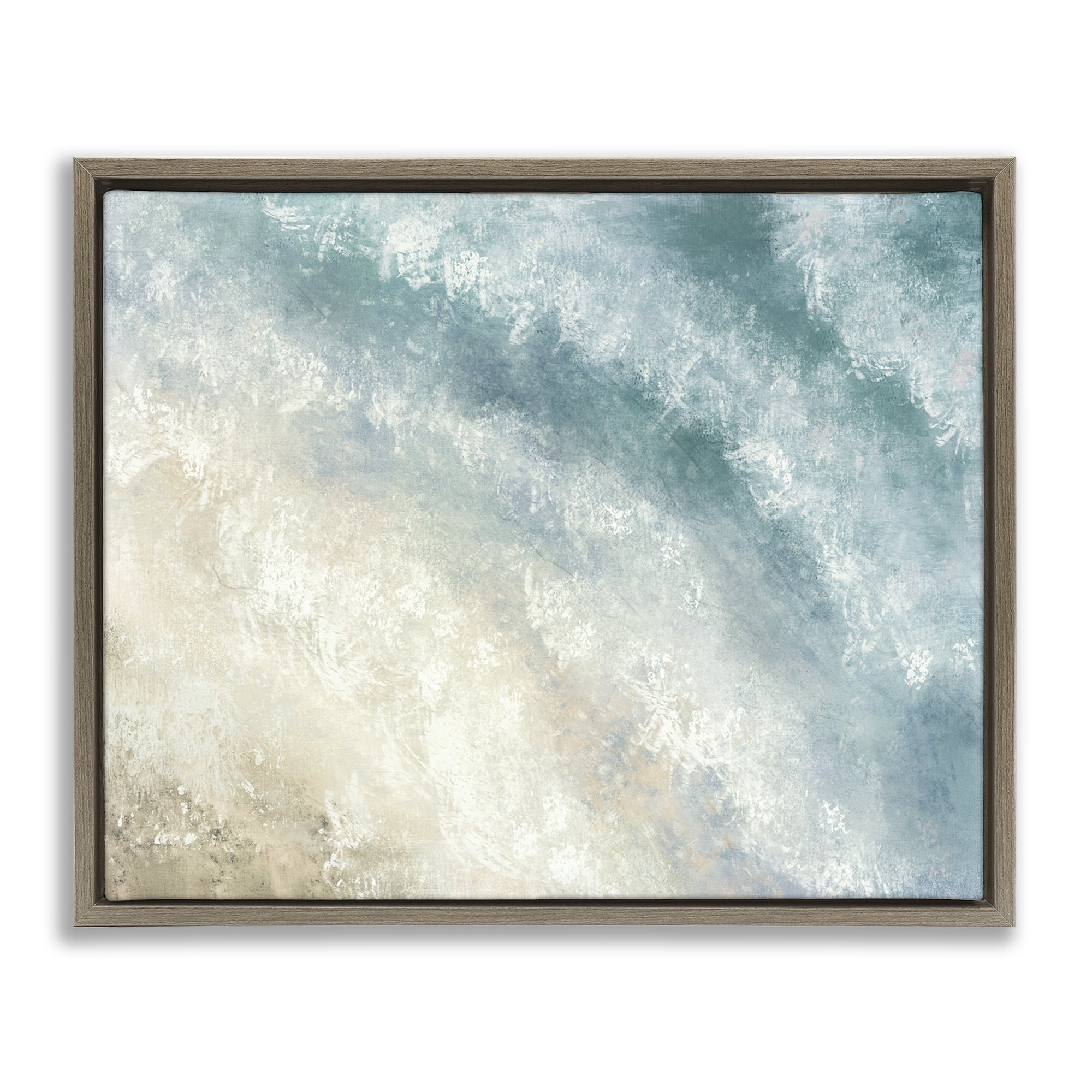 Stupell Industries Aerial Shore Foamy Waves Nautical & Beach Painting Brown Floater Framed Canvas Art Print Wall Art, 21 x 17