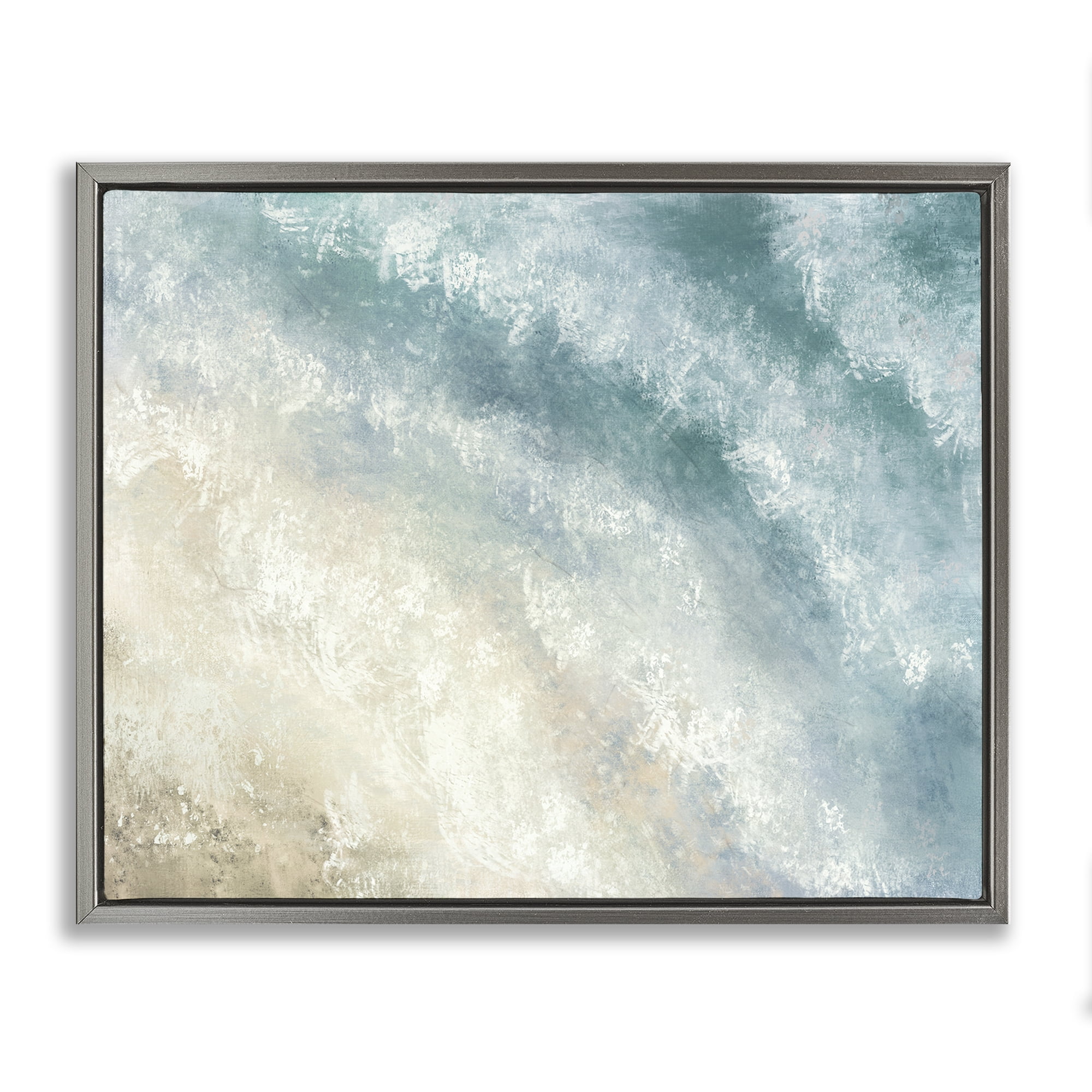 Stupell Industries Aerial Shore Foamy Waves Nautical & Beach Painting Gray Floater Framed Canvas Art Print Wall Art, 31 x 25