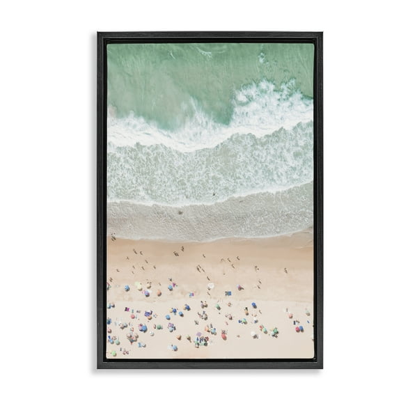 Stupell Industries Aerial Summer Beach Nautical & Beach Painting Black Floater Framed Canvas Art Print Wall Art, 17 x 25