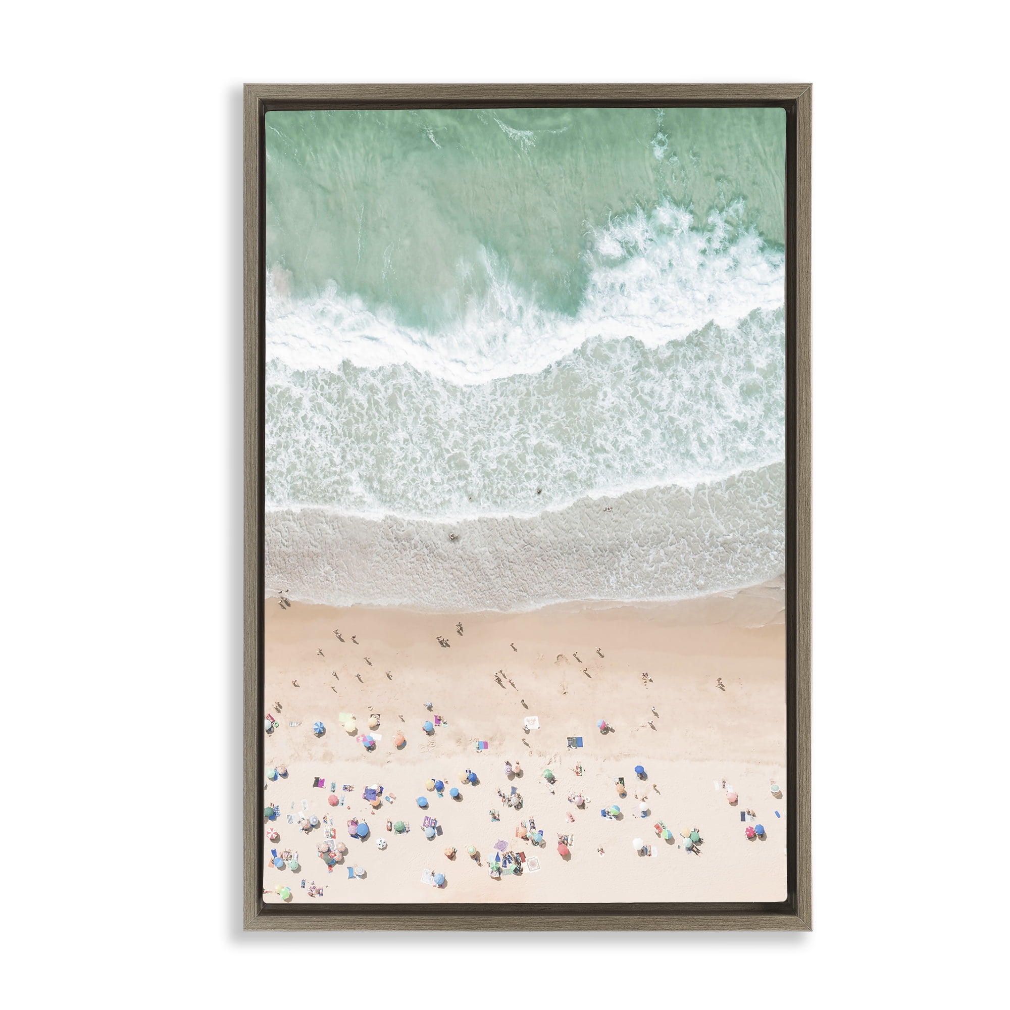 Stupell Industries Aerial Summer Beach Nautical & Beach Painting Brown Floater Framed Canvas Art Print Wall Art, 17 x 25