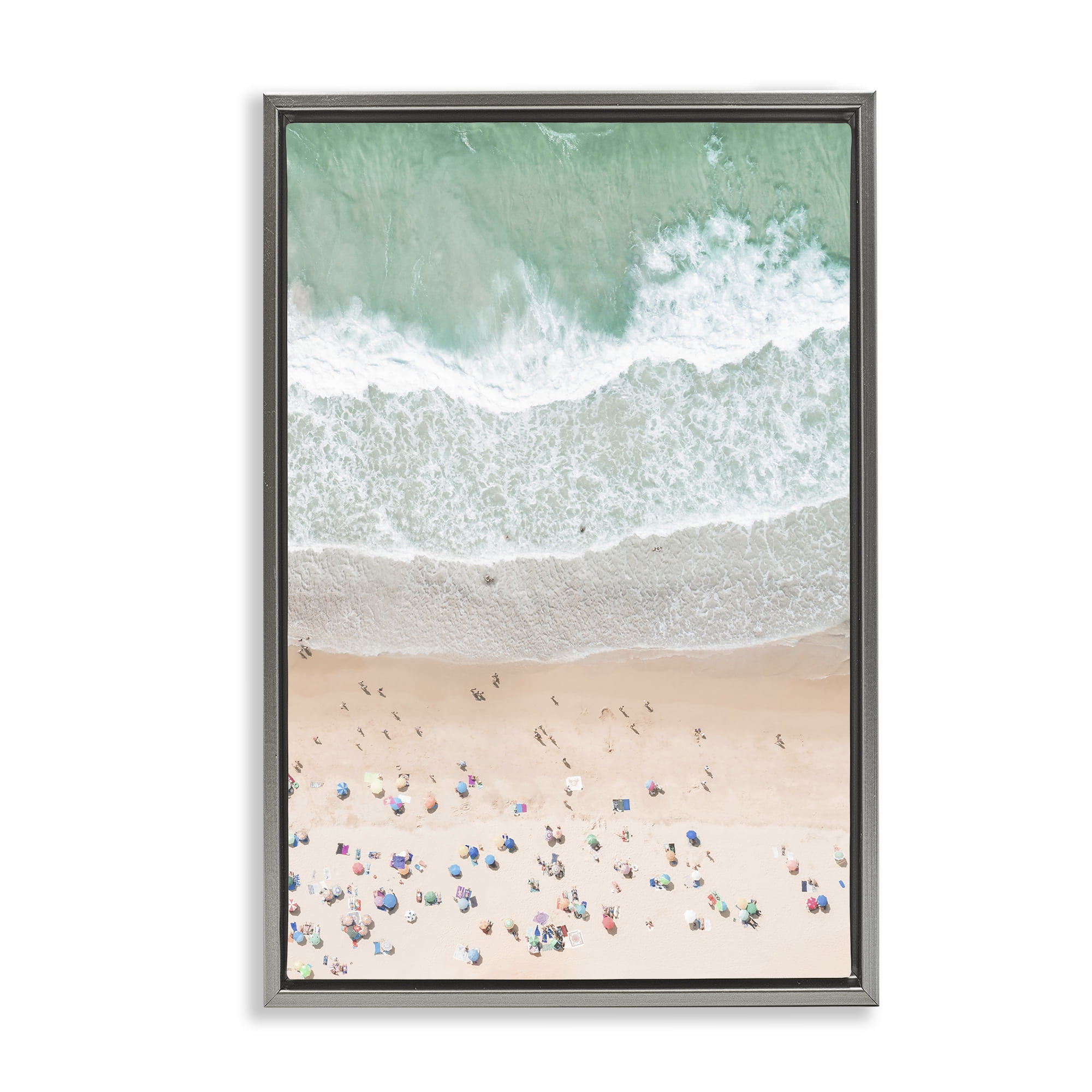 Stupell Industries Aerial Summer Beach Nautical & Beach Painting Gray Floater Framed Canvas Art Print Wall Art, 17 x 25