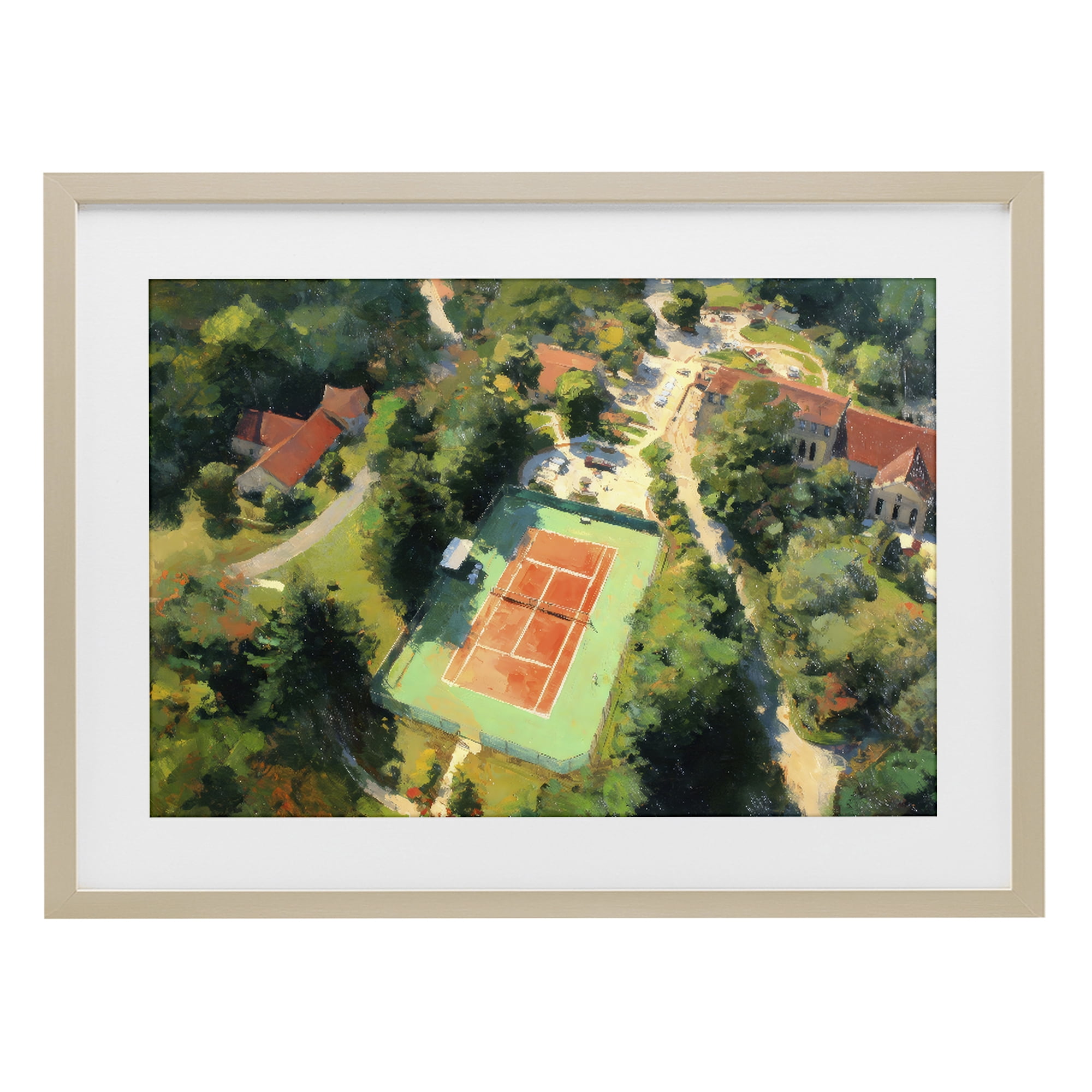 Stupell Industries Aerial Tennis Court Park Birch Framed Print Under Glass, design by Petal Prints Design