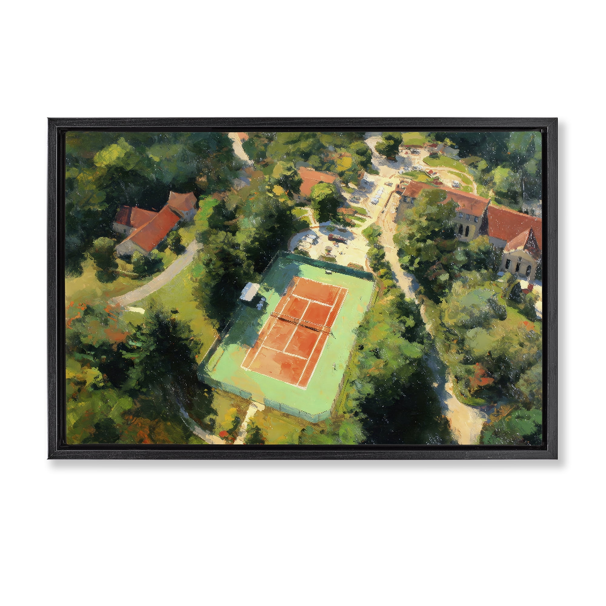 Stupell Industries Aerial Tennis Court Park Black Framed Floater Canvas Wall Art, design by Petal Prints Design