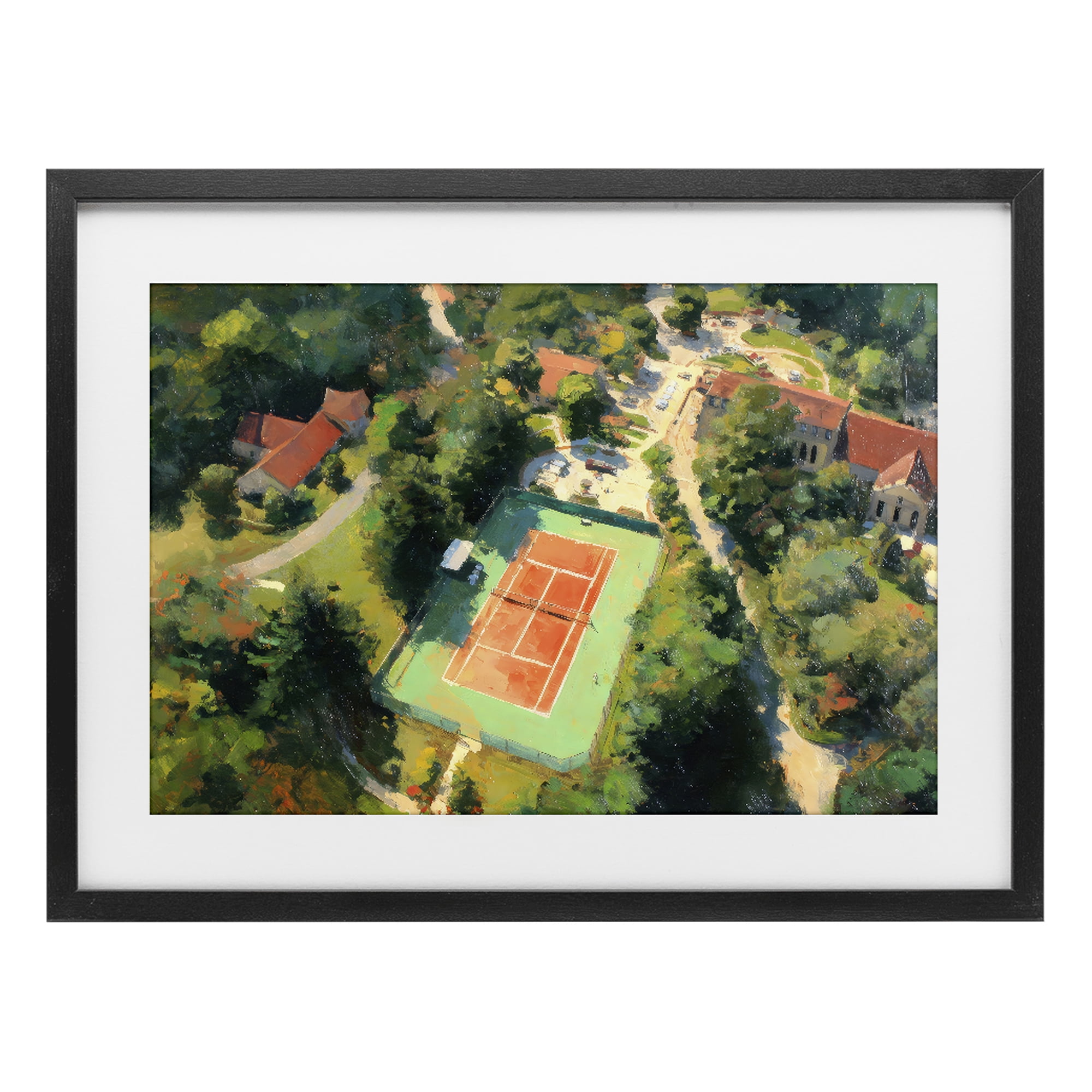 Stupell Industries Aerial Tennis Court Park Black Framed Print Under Glass, design by Petal Prints Design